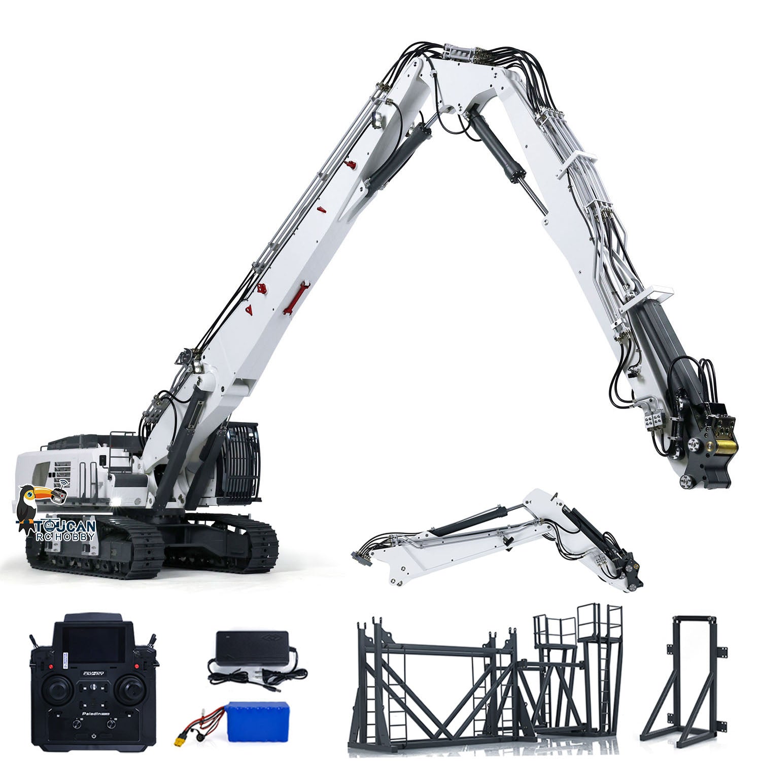 1/14 Scale K970 300 RC Hydraulic Excavator Toy - Radio Controlled Demolition Machine with Replaceable 2-Arm, RTR Painted Version - Perfect for Construction Enthusiasts & RC Hobbyists (Ideal for Backyard Digging, Sandbox Play & Model Construction Sites)