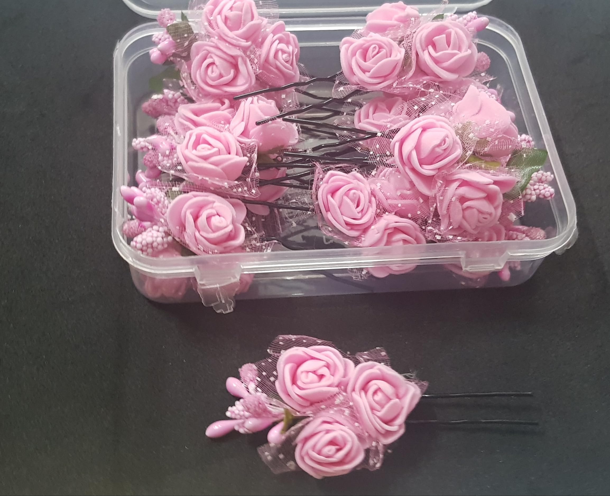 ANVIK 12-Pack Rose Floral Bun Pins for Women - Handmade Fabric U-Shaped Hair Forks, Bridal Hair Accessories for Weddings & Special Occasions (Pink) - Perfect for Bridal Updos, Prom Hairstyles & Formal Events