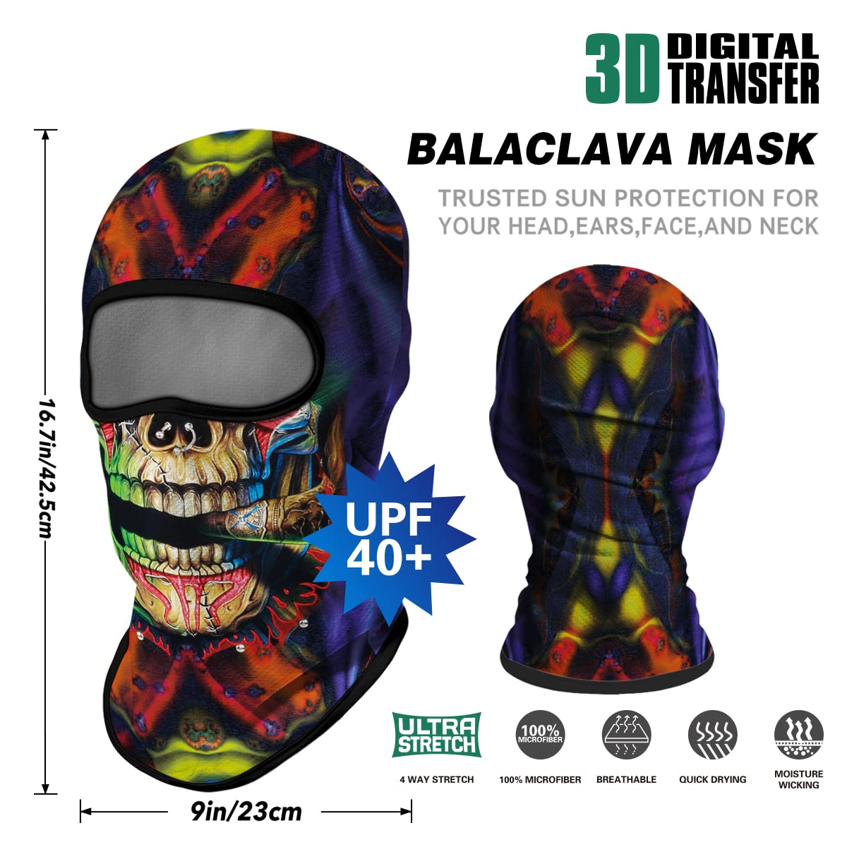 3D Skull Full Face Balaclava Mask - UV Sun Protection for Men - Motorcycle, Ski, Cycling, Fishing & Outdoor Activities - Warm & Breathable Winter Scarf for Cold Weather Adventures