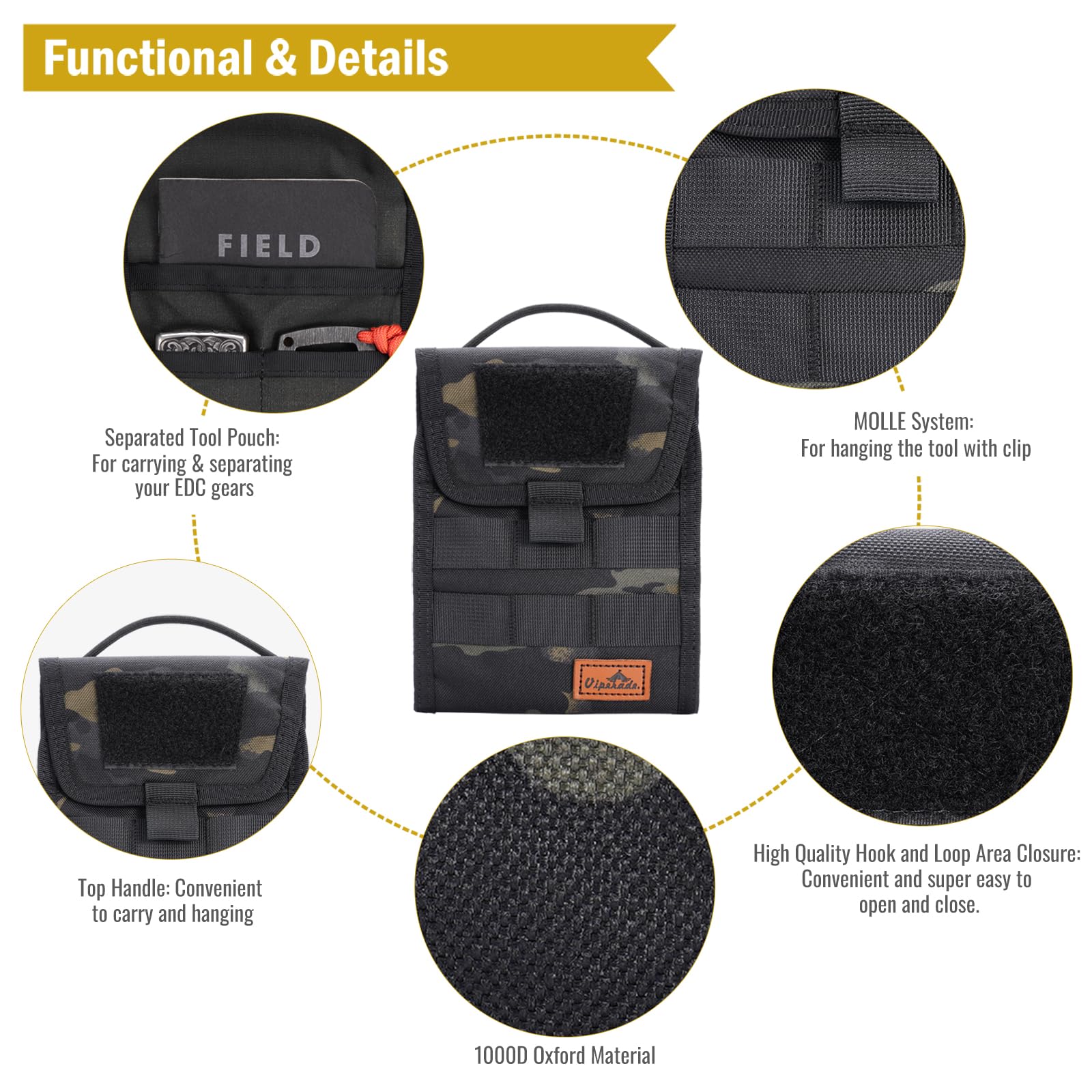 VIPERADE VE12 Folding EDC Organizer Pouch - Molle Compatible Tool Bag & Trifold Utility Pouch for Outdoor Gear, Tactical Equipment & Everyday Carry Essentials | Perfect for Camping, Hiking, Work & Travel Organization