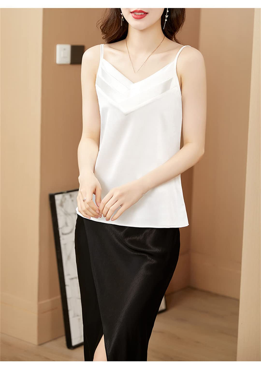 Women's V-Neck Satin Camisole - Summer Sleeveless French Tank Top for Office & Workwear - Breathable Crop Top for Casual Wear, Night Out & Layering