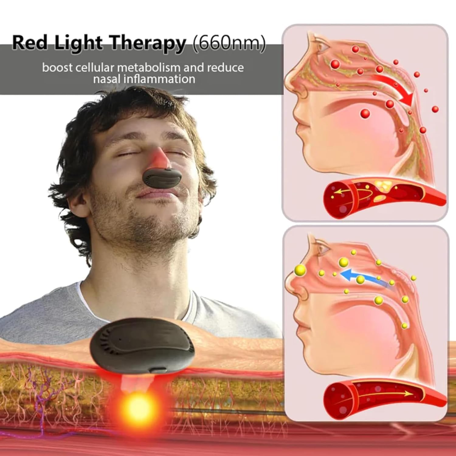 RespiRelief Red Light Nasal Therapy Device for Sinus Relief & Nasal Congestion - FDA-Cleared Red Light Therapy for Nose (2 Pack) - Perfect for Allergy Season & Cold Relief at Home