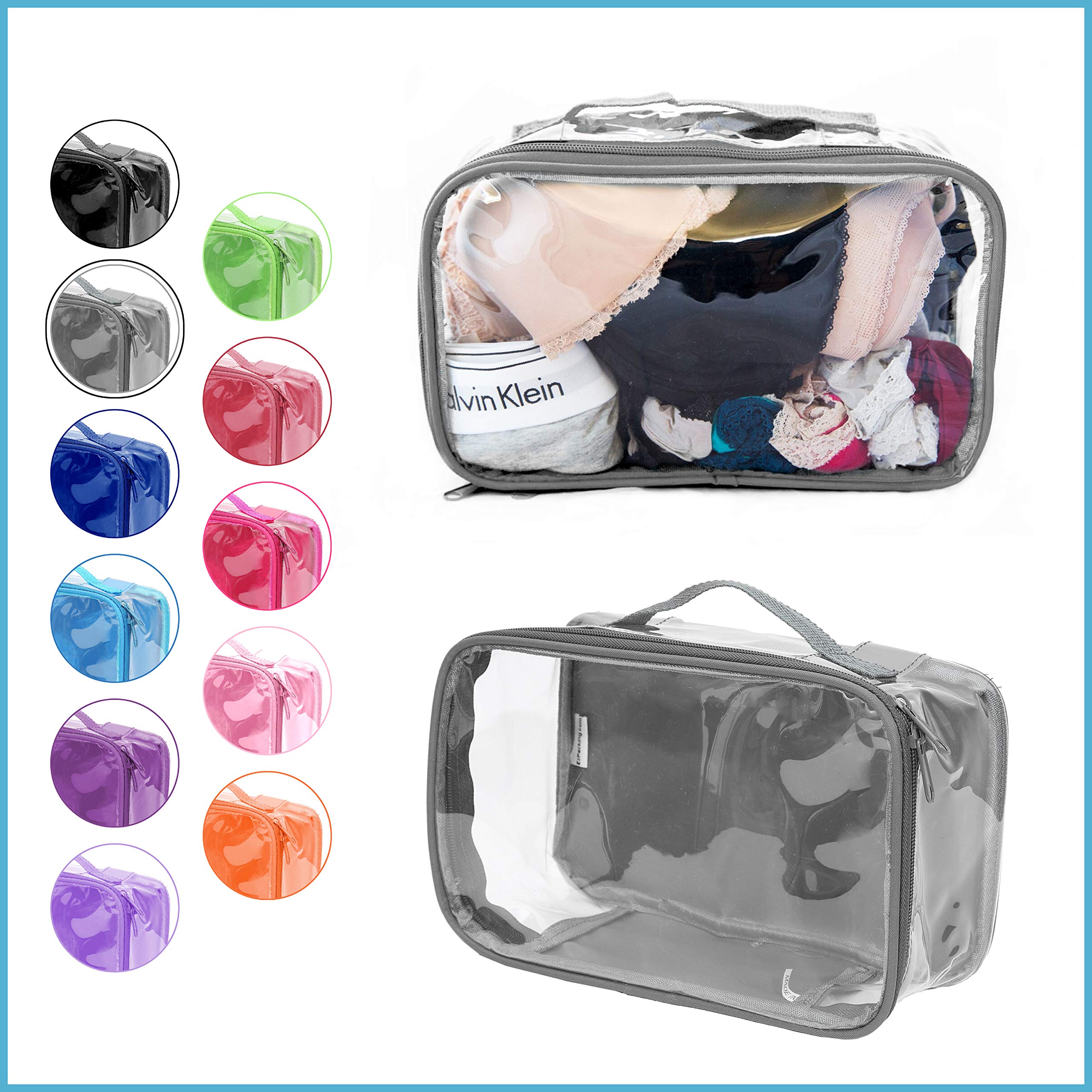 Clear Travel Packing Cubes - Transparent PVC Plastic Organizer for Suitcase, Backpack & Diaper Bag - Multipurpose Storage Pouch for Makeup, Underwear & Accessories w/Handle (Gray) - Perfect for Travel, Gym & Daily Organization