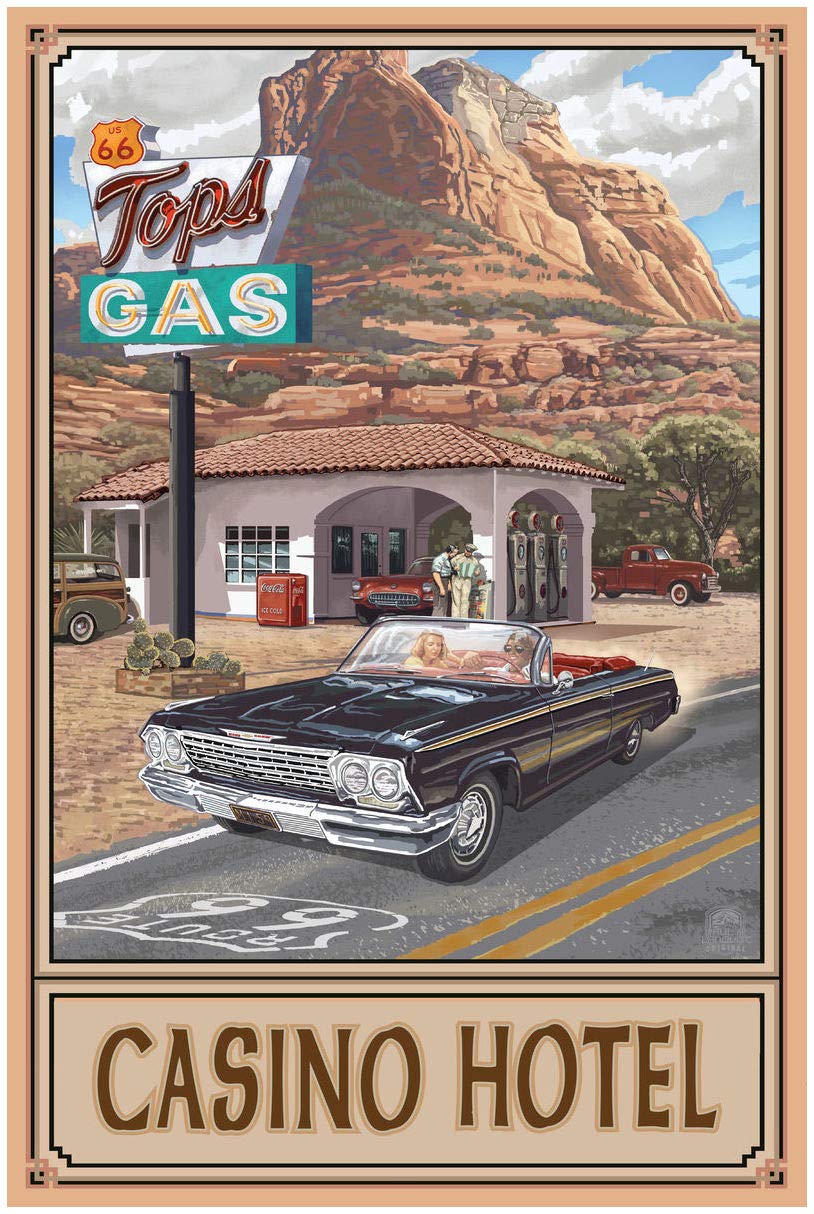 Vintage Rt66 Casino Hotel Giclee Art Print Poster - 30x45 Inch Travel Artwork by Paul A. Lanquist - Perfect for Home Decor, Office Wall Art & Retro Themed Rooms