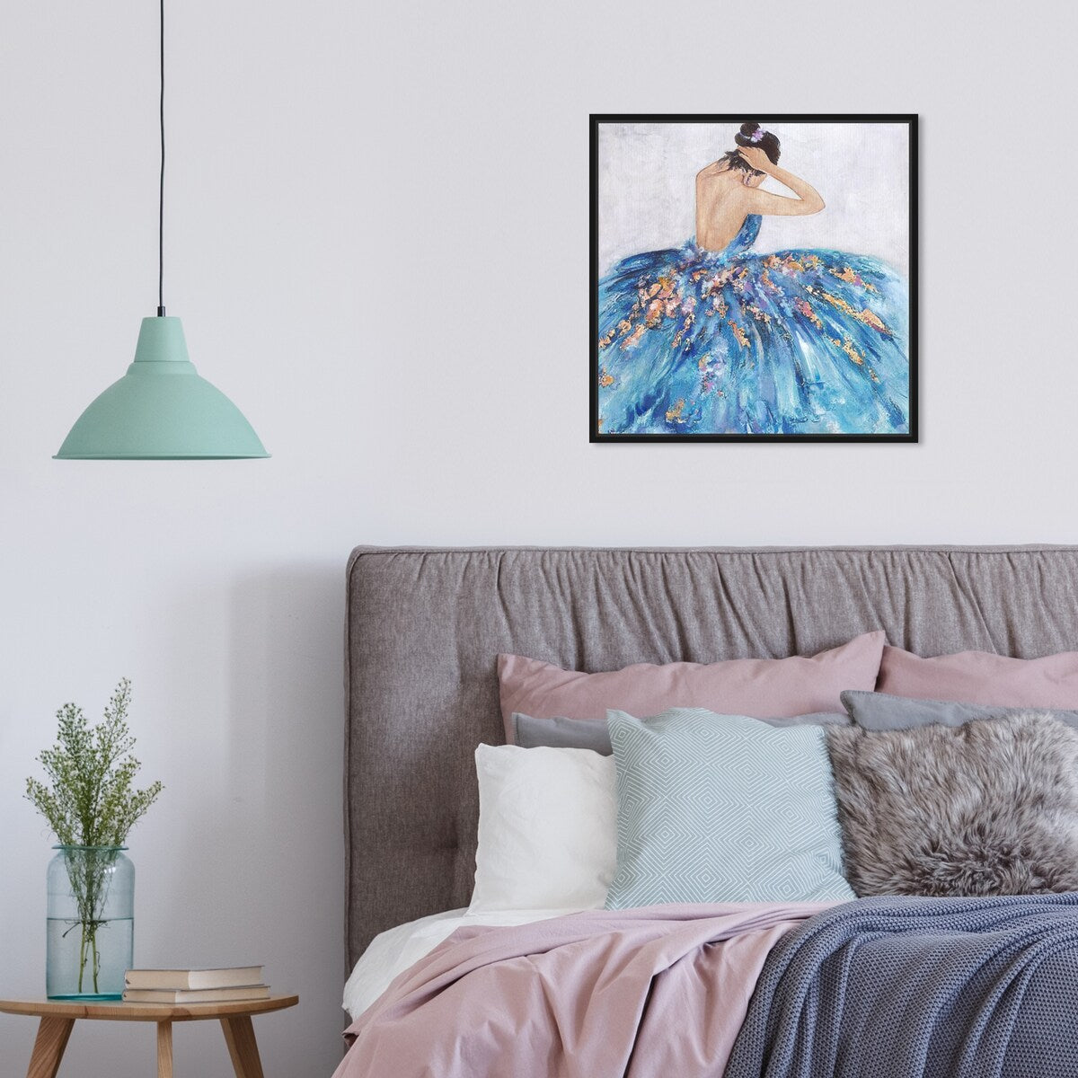 Elegant Blue Princess Dress Glam Canvas Wall Art Print - Festive & Stylish Home Decor for Bedroom, Living Room, or Nursery