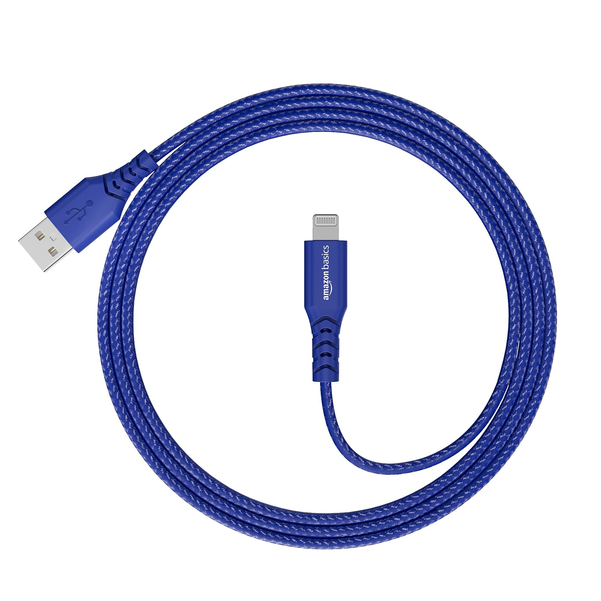 Amazon Basics MFi Certified USB A to Lightning Charging Cable - 1.2m Nylon Braided Cable (Blue) - Fast Charging for iPhone 14/13/12/11/X/8/7 & iPad - Home, Office, Car & Travel Use