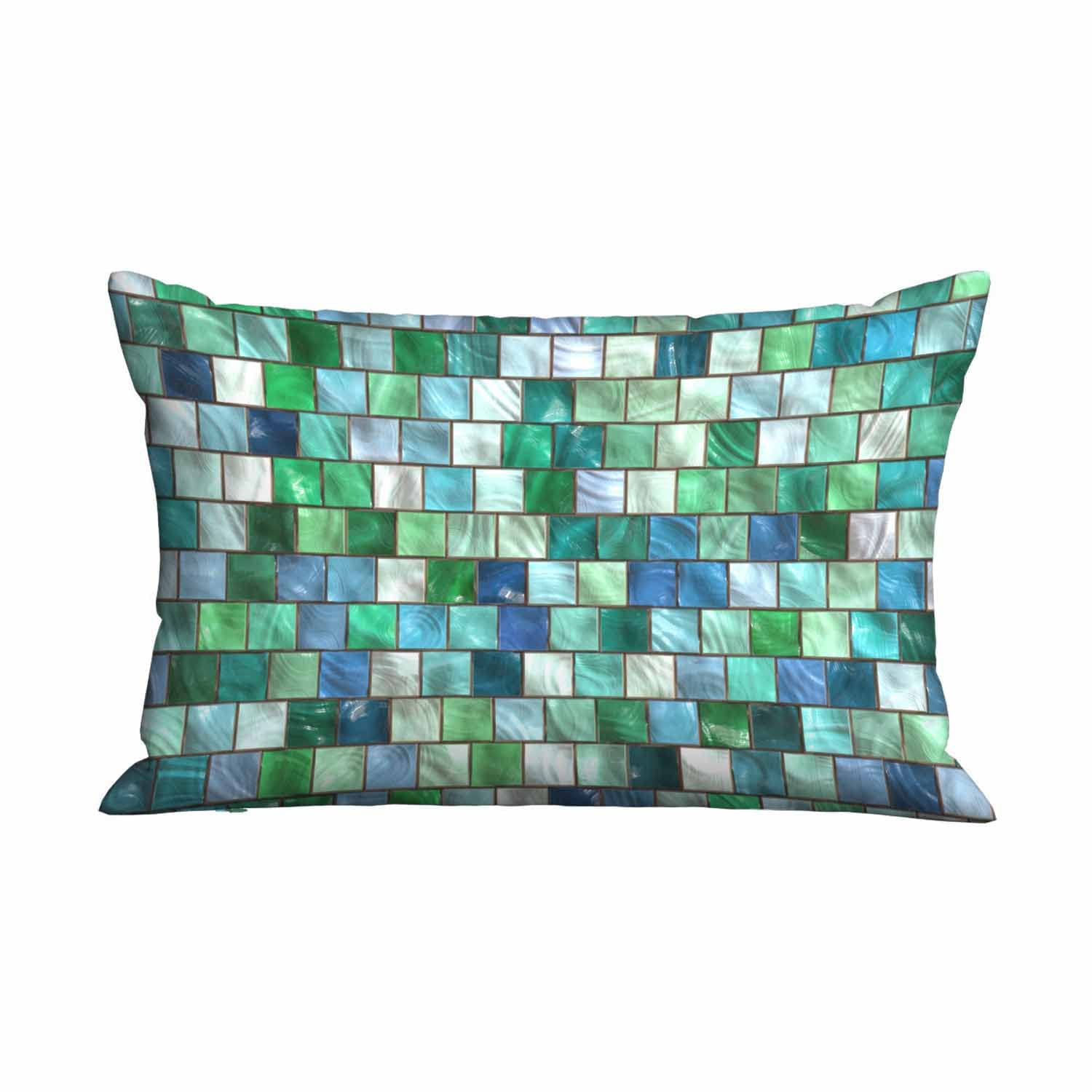 Premium Mugod Geometric Square Mosaic Pillow Cover - Blue & Green Decorative Throw Pillow Case 20x30 Inches for Sofa, Couch, Outdoor Furniture & Home Decor