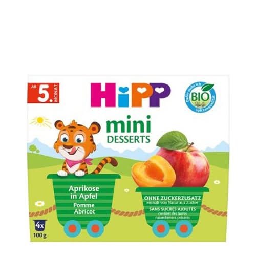 HiPP Organic Mini Desserts in a Cup - Apricot & Apple Baby Food (4x100g) | Healthy Snack for Toddlers 12+ Months | Perfect for On-the-Go, Daycare & Travel | EXP:02/20/26