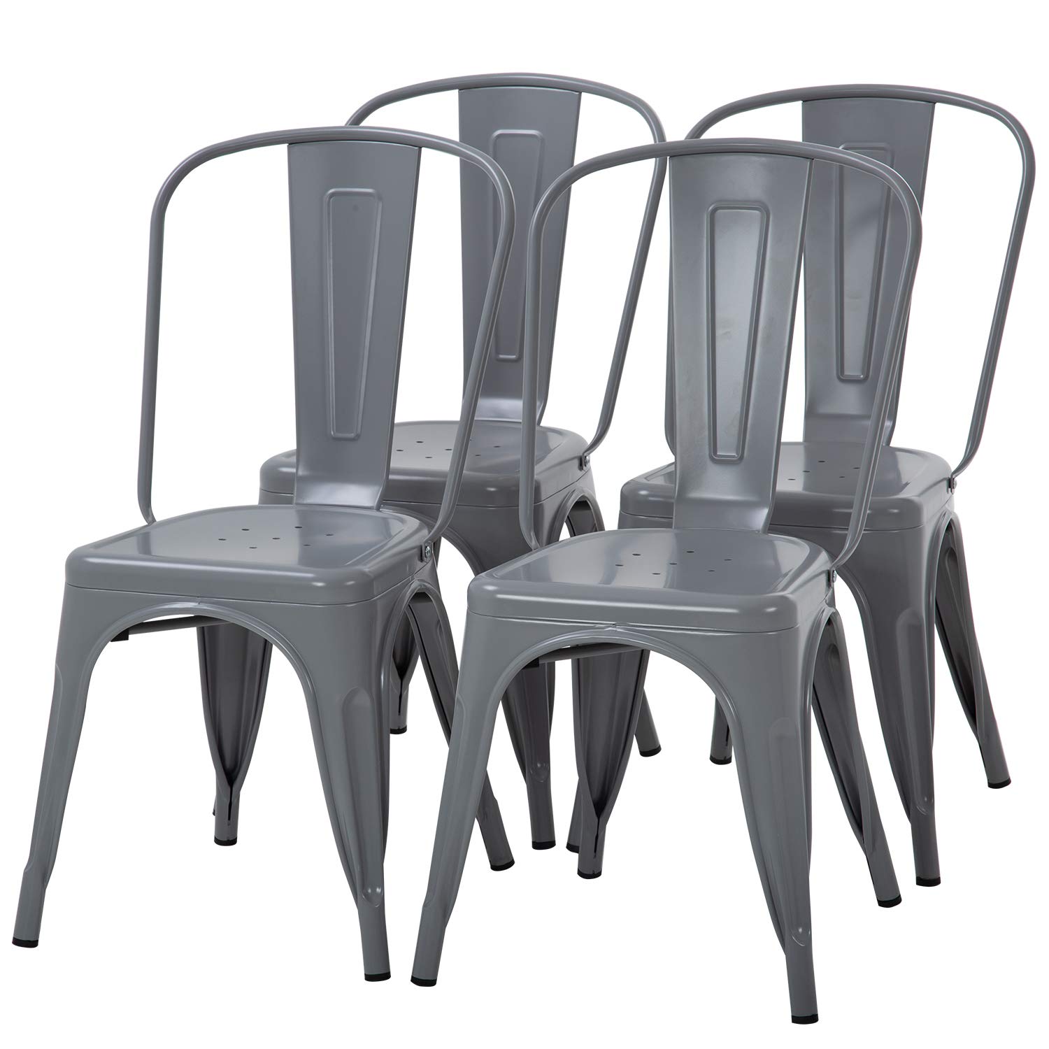FDW Metal Dining Chairs - Stackable Indoor/Outdoor Chairs for Patio, Restaurant & Kitchen - Tolix Style Bar Height Chairs with Comfortable Seat - Perfect for Dining Rooms, Cafes & Outdoor Entertaining (Gray)