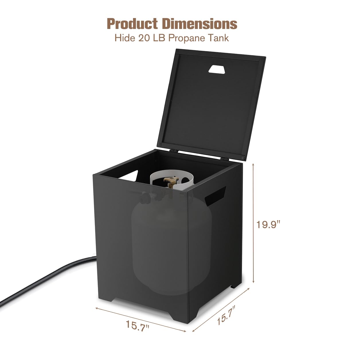ThermoMate 20 LB Propane Tank Cover Table - Weatherproof Storage Box & Hideaway Side Table for Outdoor Fire Pit, Gas Griddle & BBQ - Durable Black Design for Patio, Deck & Backyard