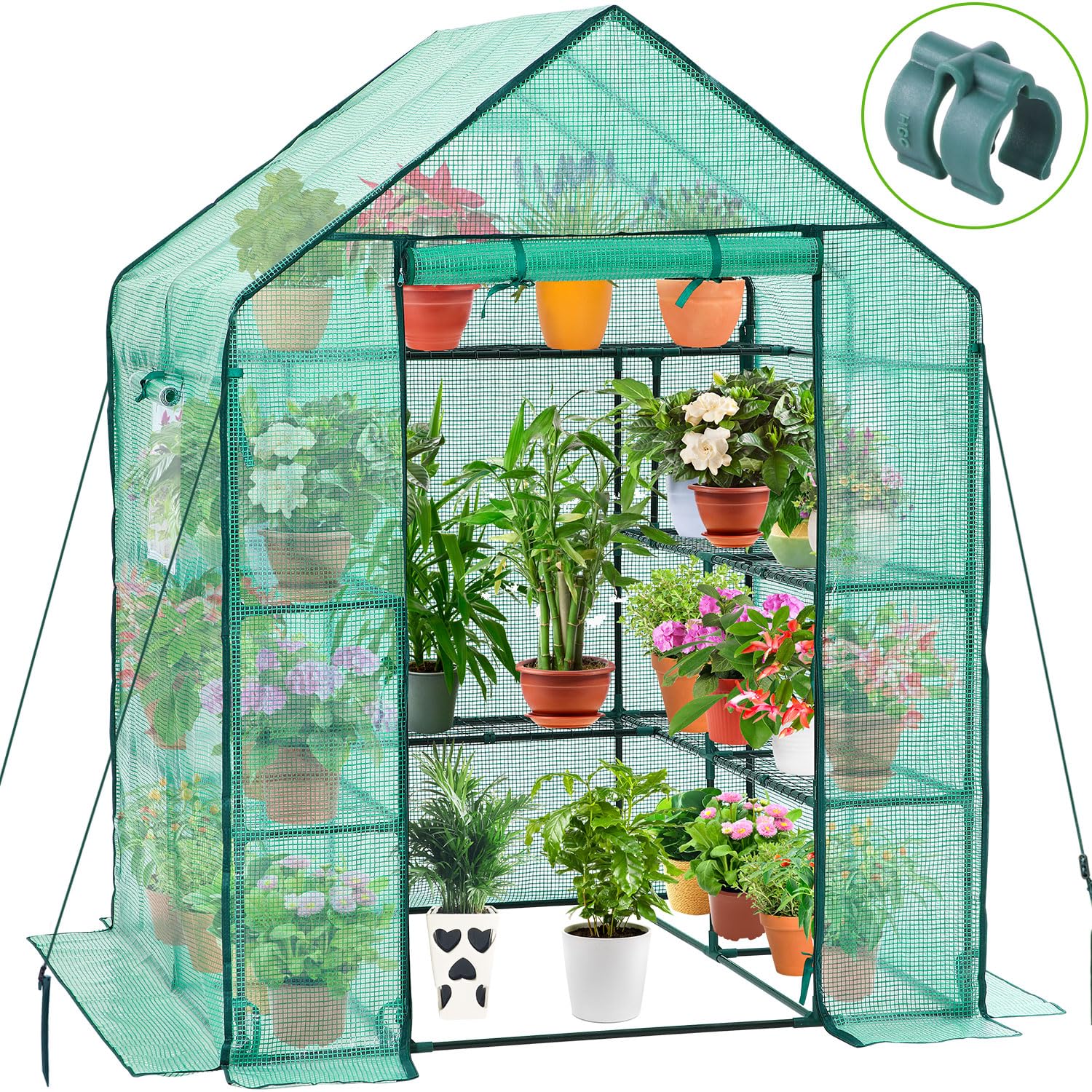 Ohuhu Upgraded 4-Tier 11-Shelf Walk-In Greenhouse for Outdoors with Screen Windows - Durable PE Cover, Ground Pegs & Ropes for Stability - Perfect for Gardening, Plant Protection & Outdoor Storage