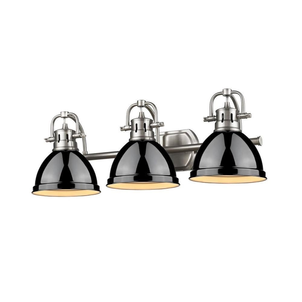24.5 Inch 3-Light Vanity Light - Classic Style Bathroom Lighting Fixture with Pewter Finish & Black Shade (8.5