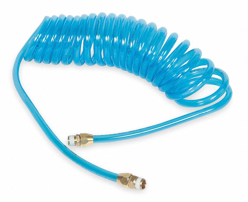 3/8 Inch ID x 30 Ft Coiled Polyurethane Air Hose - Flexible, Durable & Kink-Resistant for Air Compressors, Pneumatic Tools & Inflating Tires