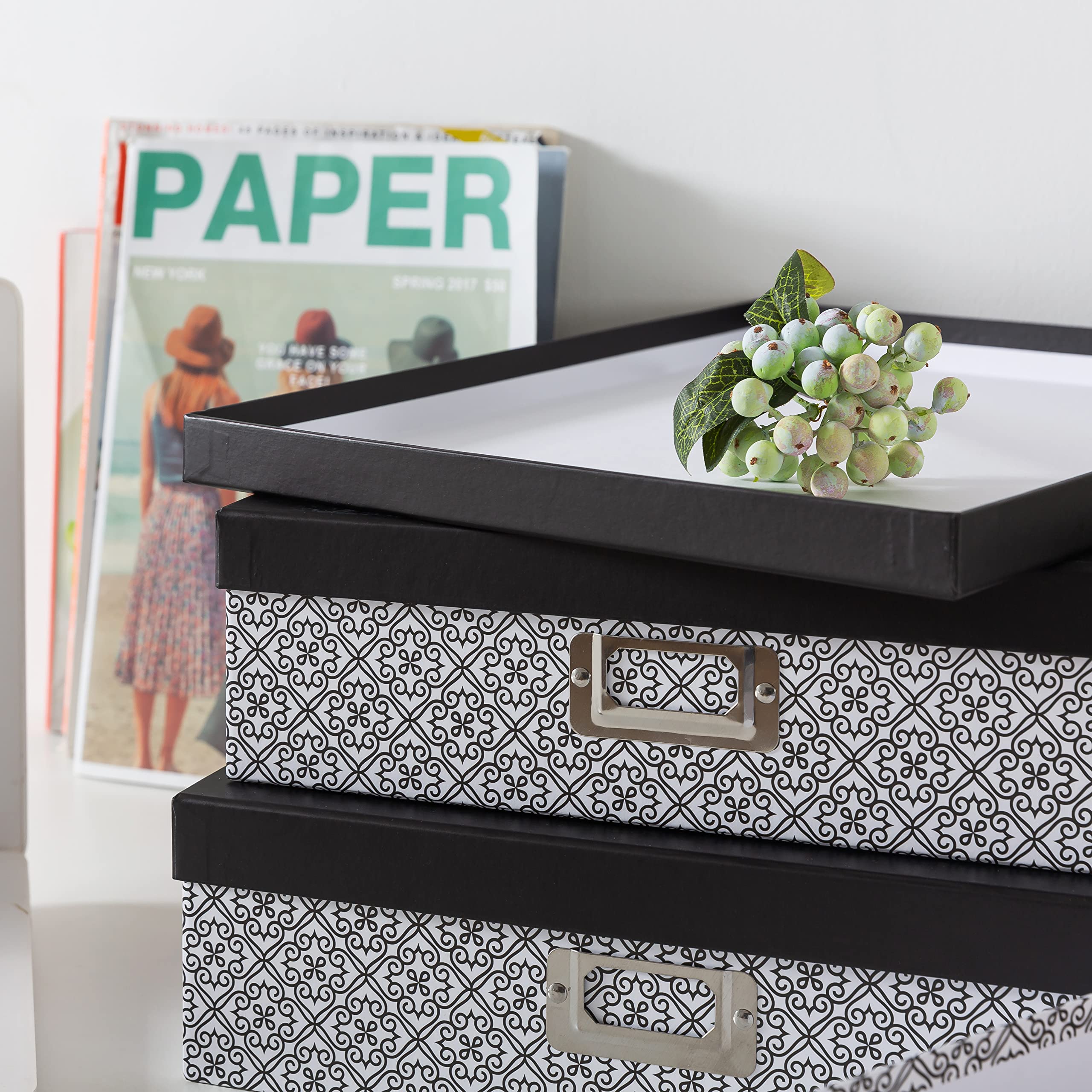 SLPR Black and White Decorative Cardboard Boxes with Lids - Set of 3 Nesting Paperboard Storage Boxes for Scrapbooking, Keepsakes, Photos, Letters & Documents | Perfect for Home Organization, Memory Keeping & Gift Wrapping