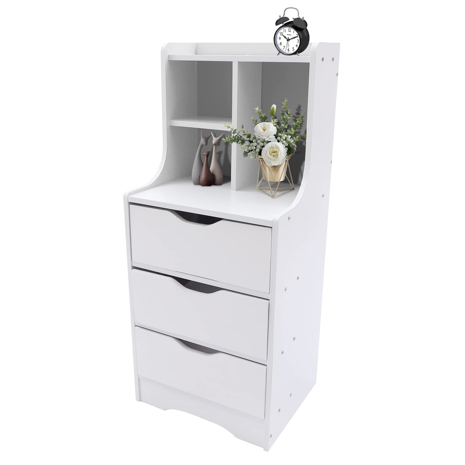 33 Inch White Modern Nightstand with 3 Drawers & Storage Shelf - MDF Bedside End Table for Bedroom Organization | Perfect for Small Spaces, Apartment Living & Guest Rooms