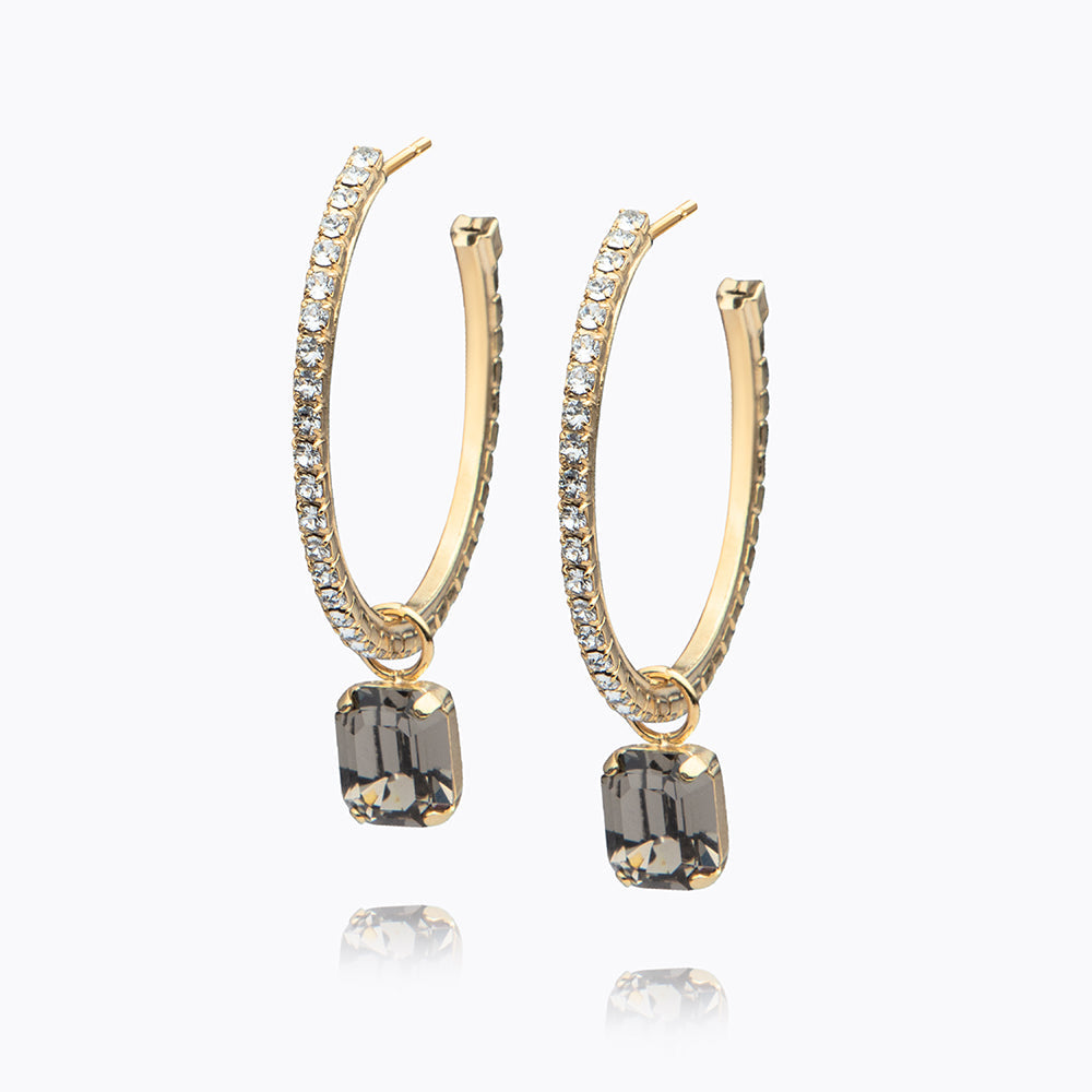 Lydia Black Diamond Loop Earrings for Women - Elegant Dangle Hoop Earrings for Party, Wedding & Everyday Wear