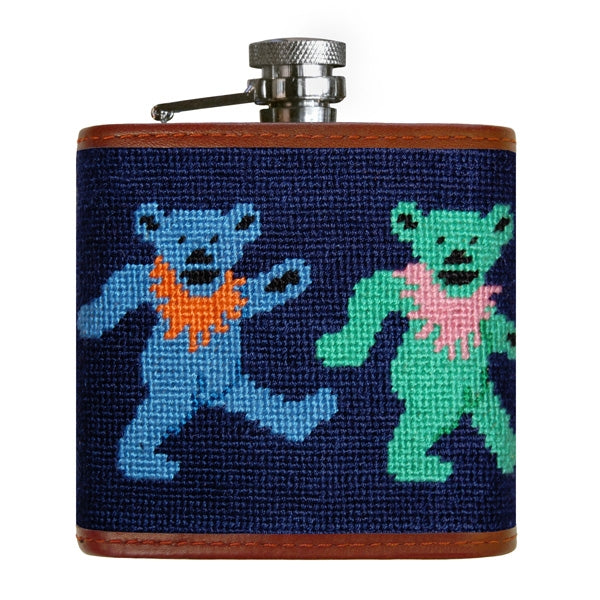 Elegant Dancing Bears Needlepoint Flask - Vintage Style Hip Flask for Whiskey, Bourbon & Liquor - Perfect for Gifts, Parties & Outdoor Adventures