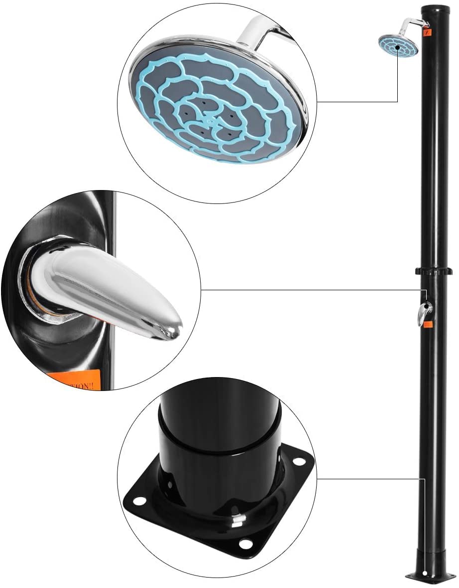GRAFFY 7.2Ft 5.5 Gallon Solar Outdoor Shower with Adjustable Shower Head - Portable Camping Shower for Backyard, Poolside, Beach, RV & Travel - Easy Installation Black