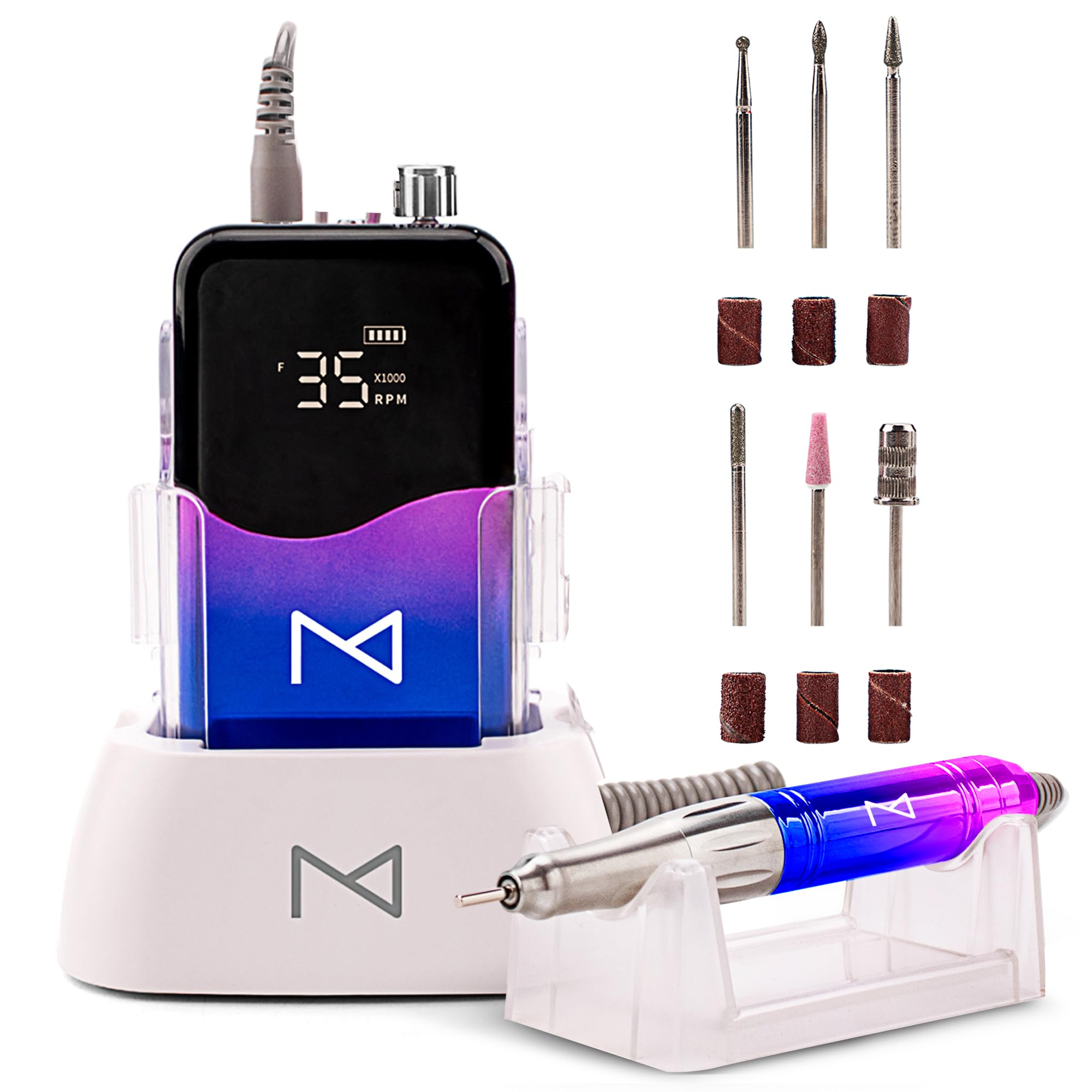 Professional Nail Drill Machine - Coreless 2-in-1 Electric Nail File, Cordless 35000 RPM with HD Display - Perfect for Salon & Home Manicures - Unicorn Pink & Blue Design