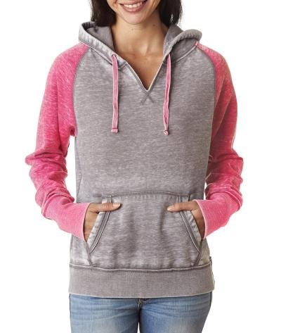 J.America Women's Zen Contrast Pullover Hooded Fleece Jacket - Cozy Casual Wear for Yoga, Running & Outdoor Activities