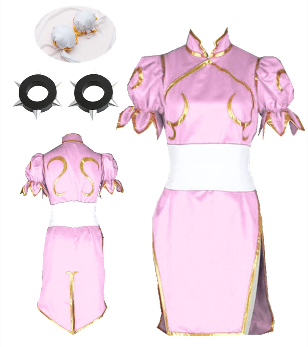 Chun Li Pink Cheongsam Cosplay Costume with White Headdress - Women's Street Fighter Halloween Outfit for Anime Conventions & Cosplay Events