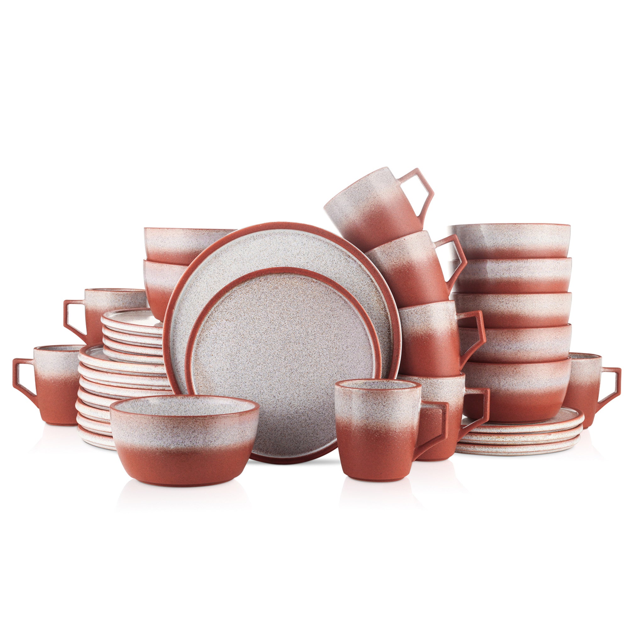 Premium Vince Stoneware Dinnerware Set - Elegant Red Ceramic Plates & Bowls for Everyday Dining & Entertaining