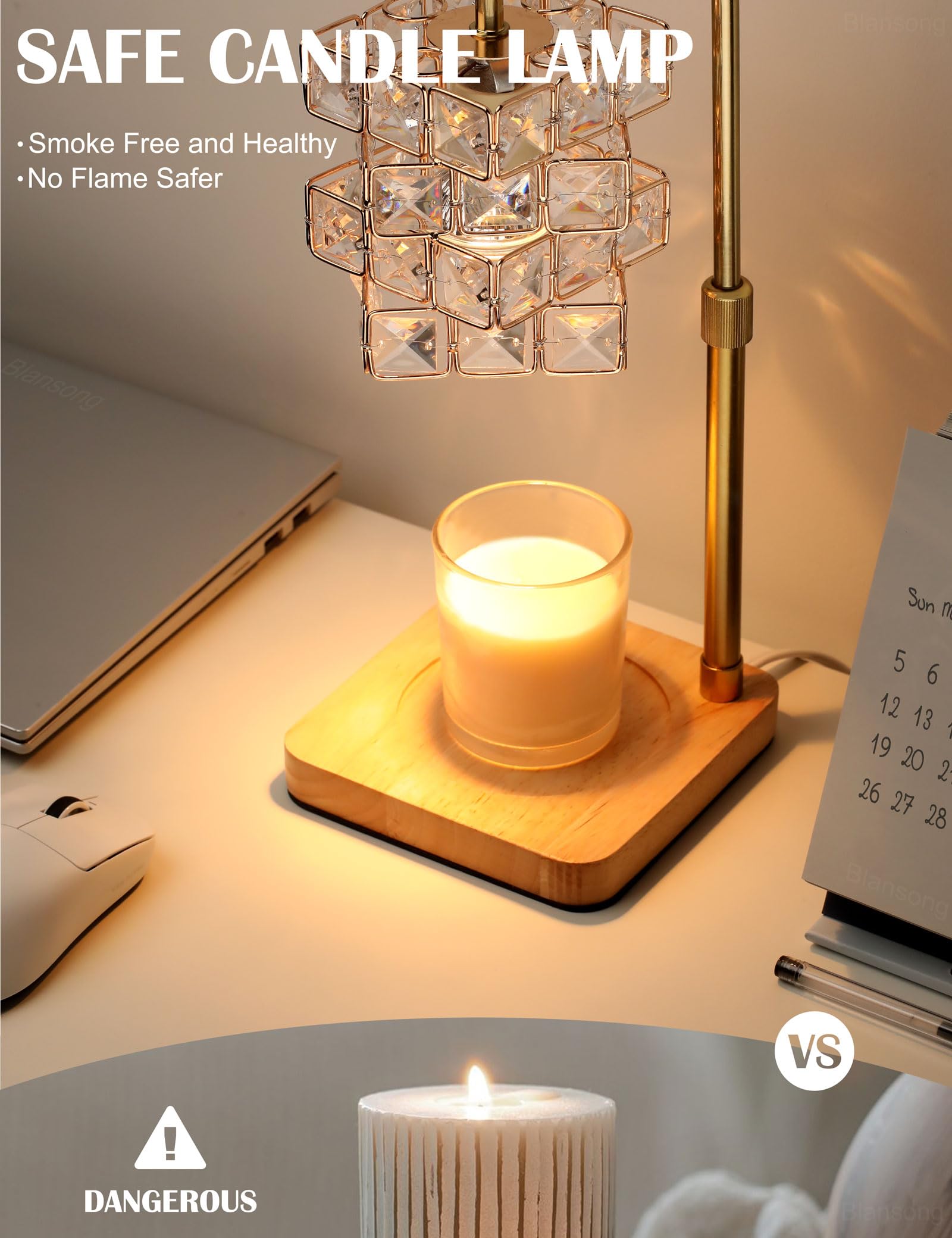 Adjustable Height Electric Candle Warmer Lamp with Dimmer & Timer - Diamond Texture Lampshade Wax Melter for Jar Candles (Includes 2 Bulbs) - Perfect for Home Decor, Bedroom Ambiance & Aromatherapy