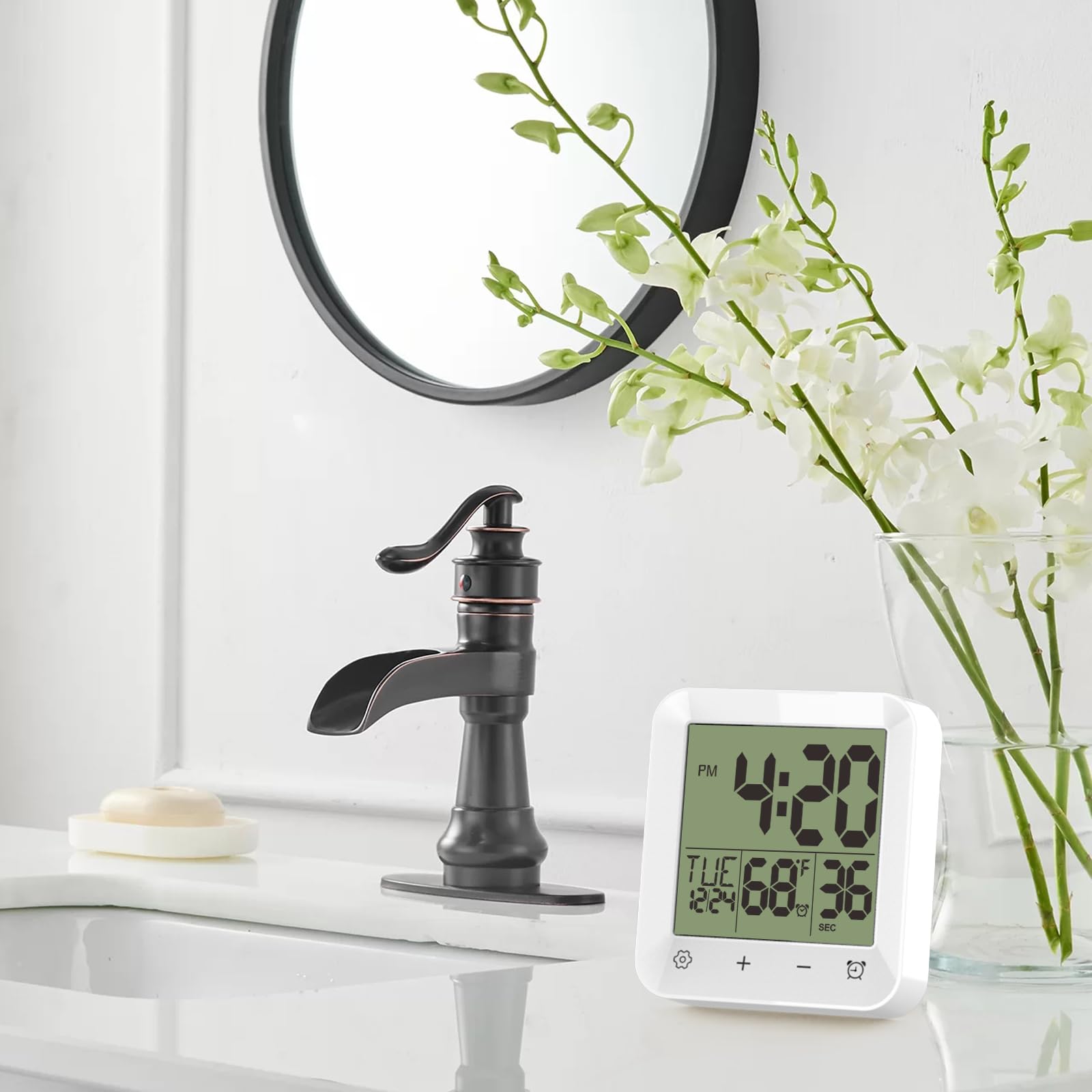 Waterproof Shower Clock with Touch Screen - Digital Bathroom & Kitchen Wall Clock with Temperature Display, Battery Operated, Suction Cup & Hanging Hole - Perfect for Bath, Shower, Sauna and Home Decor