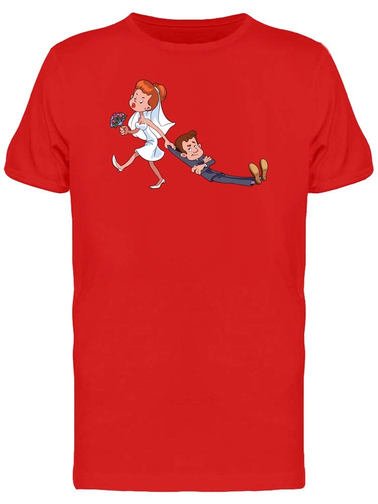 Funny Bride Dragging Broom T-Shirt for Men - Humorous Wedding Groom Gift Idea - Perfect for Bachelor Parties & Wedding Events