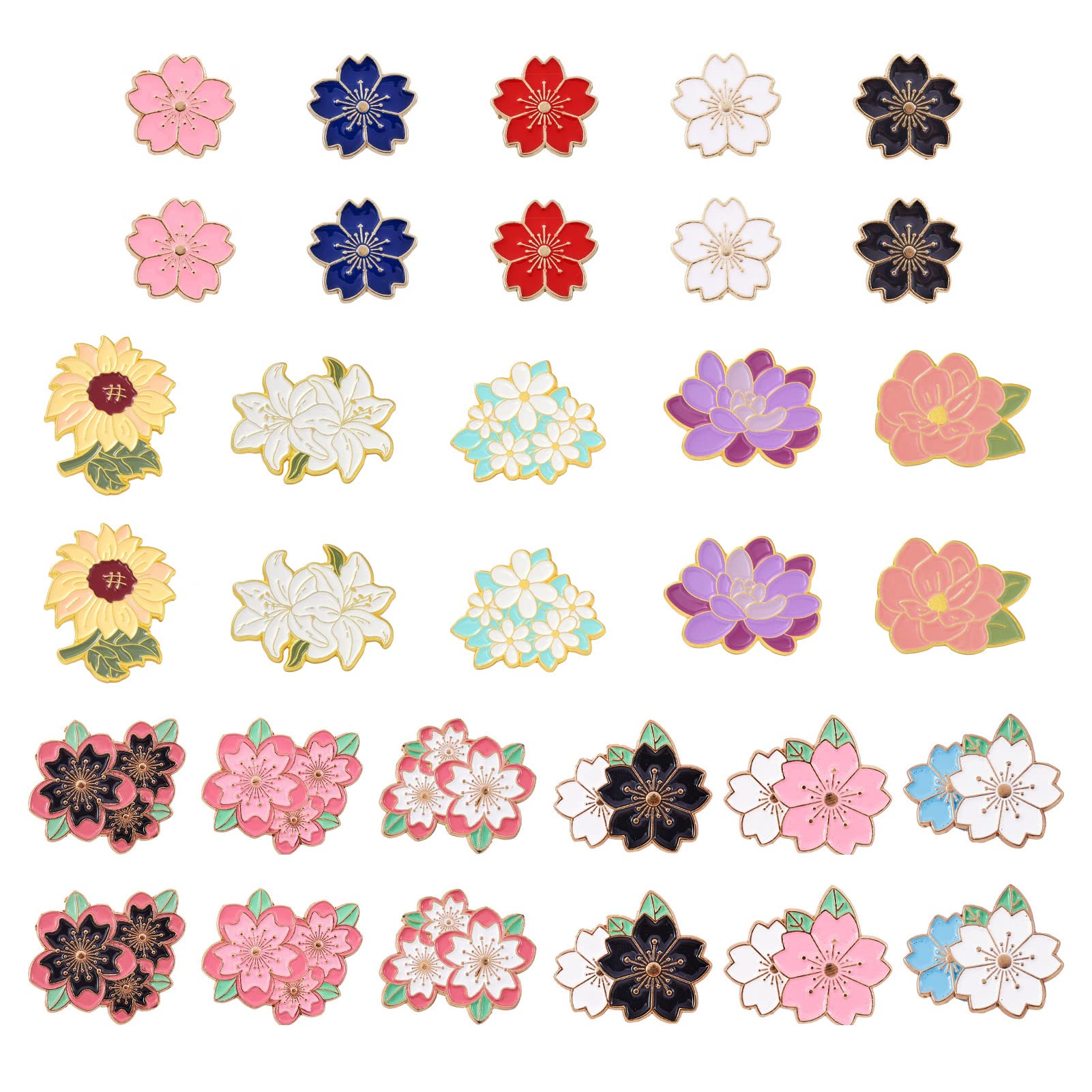 Crafans 16Pcs Floral Enamel Pins - Sakura Cherry Blossom Brooches for Backpacks & Clothing