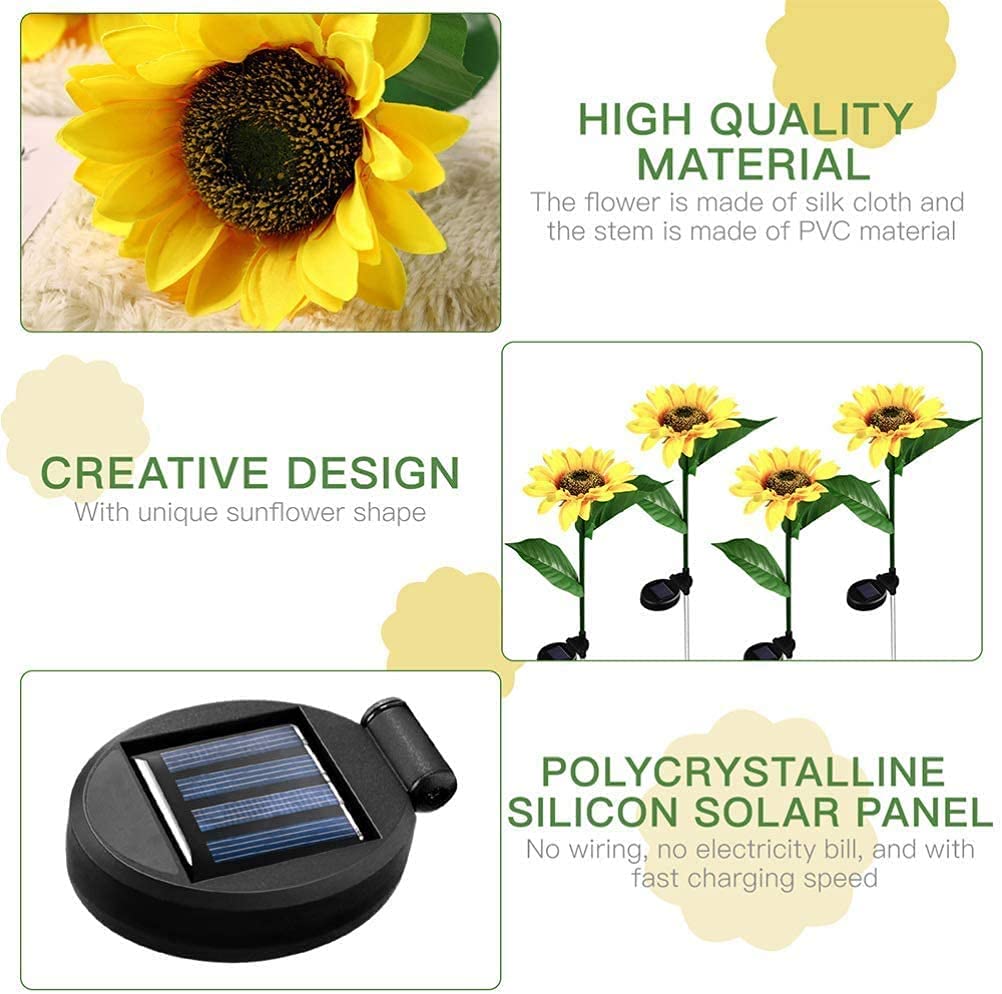 Solar Powered Sunflower Garden Lights Outdoor - Waterproof LED Solar Stake Lights for Yard, Patio, Fence & Lawn - Decorative Landscape Pathway Lighting (2 Pack) - Perfect for Nighttime Garden Decor & Security Lighting