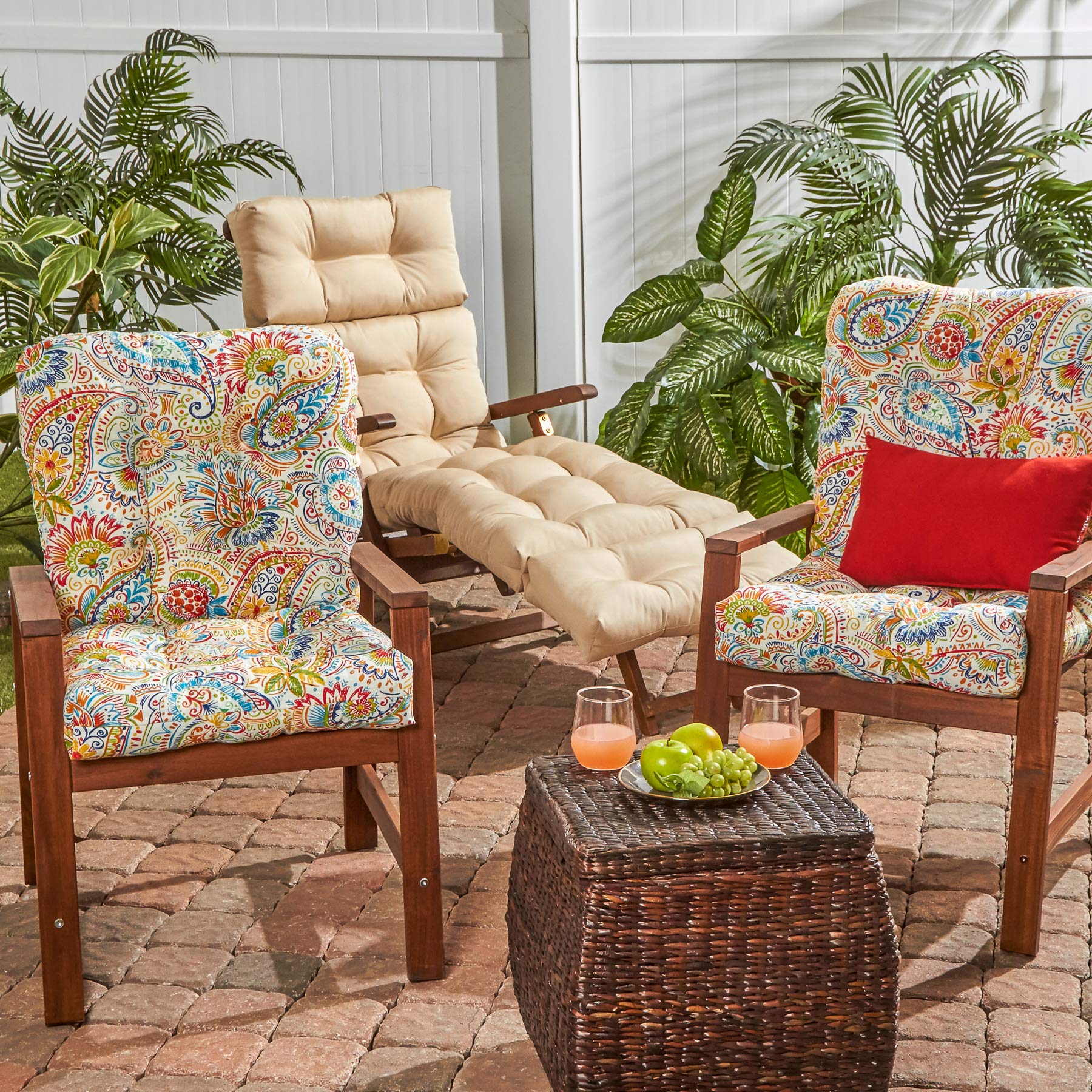 South Pine Porch Outdoor Seat & Back Chair Cushion Set of 2 - Waterproof Patio Furniture Cushions with Jamboree Paisley Design for Deck, Garden, and Poolside Relaxation