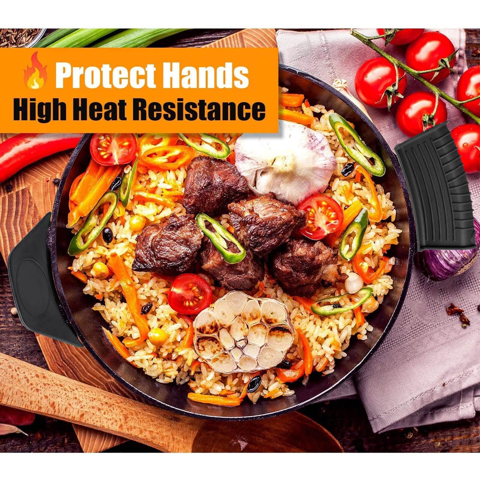 10pcs Heat-Resistant Silicone Handle Covers for Cast Iron Skillets, Frying Pans & Griddles - Durable Kitchen Pot Holders for Safe Cooking & Grilling - Perfect for Stovetop, Oven & Outdoor BBQ Use