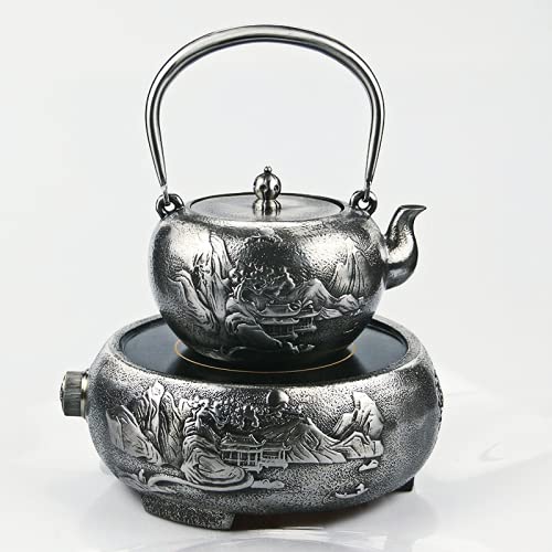 Japanese Cast Iron Teapot - Handmade Sand Iron Kettle for Boiling Water & Brewing Tea - Uncoated Traditional Tetsubin (Whole Set) - Perfect for Tea Ceremonies, Home Use & Healthy Tea Making
