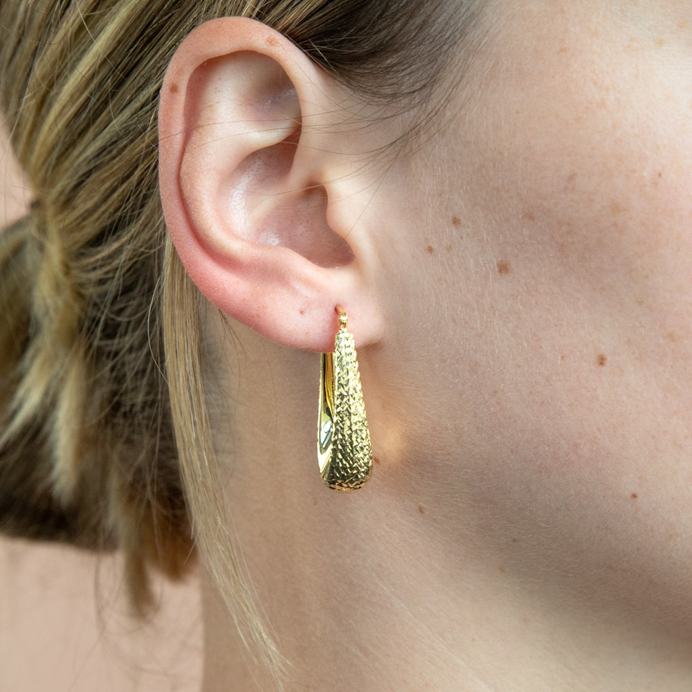 9ct Silver Filled Yellow Gold Diamond Cut Hoop Earrings for Women - Elegant Everyday Jewelry Gift for Her