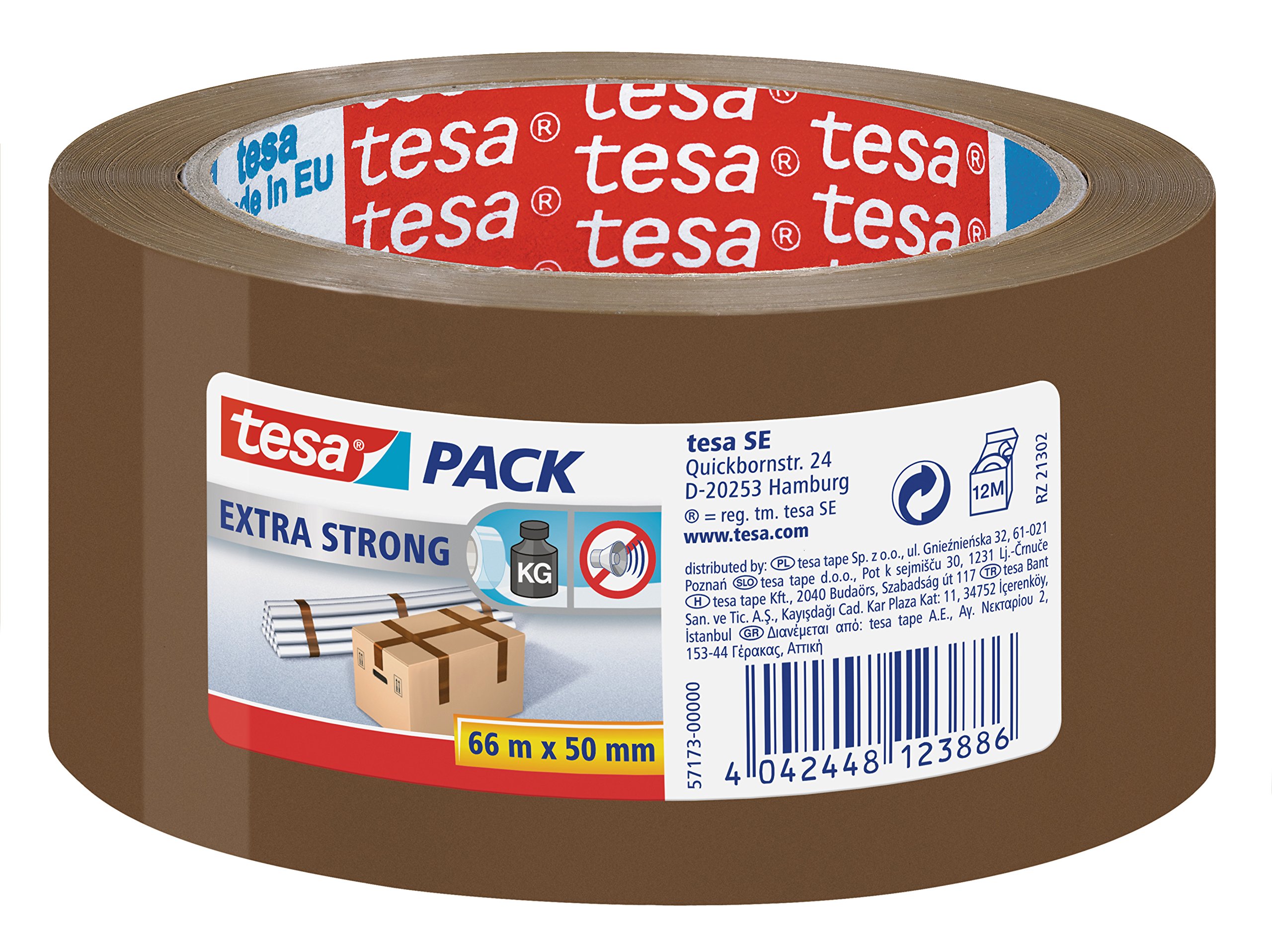 Tesa 57173 PVC Low Noise Brown Packaging Tape, 50mm x 66m (2.6