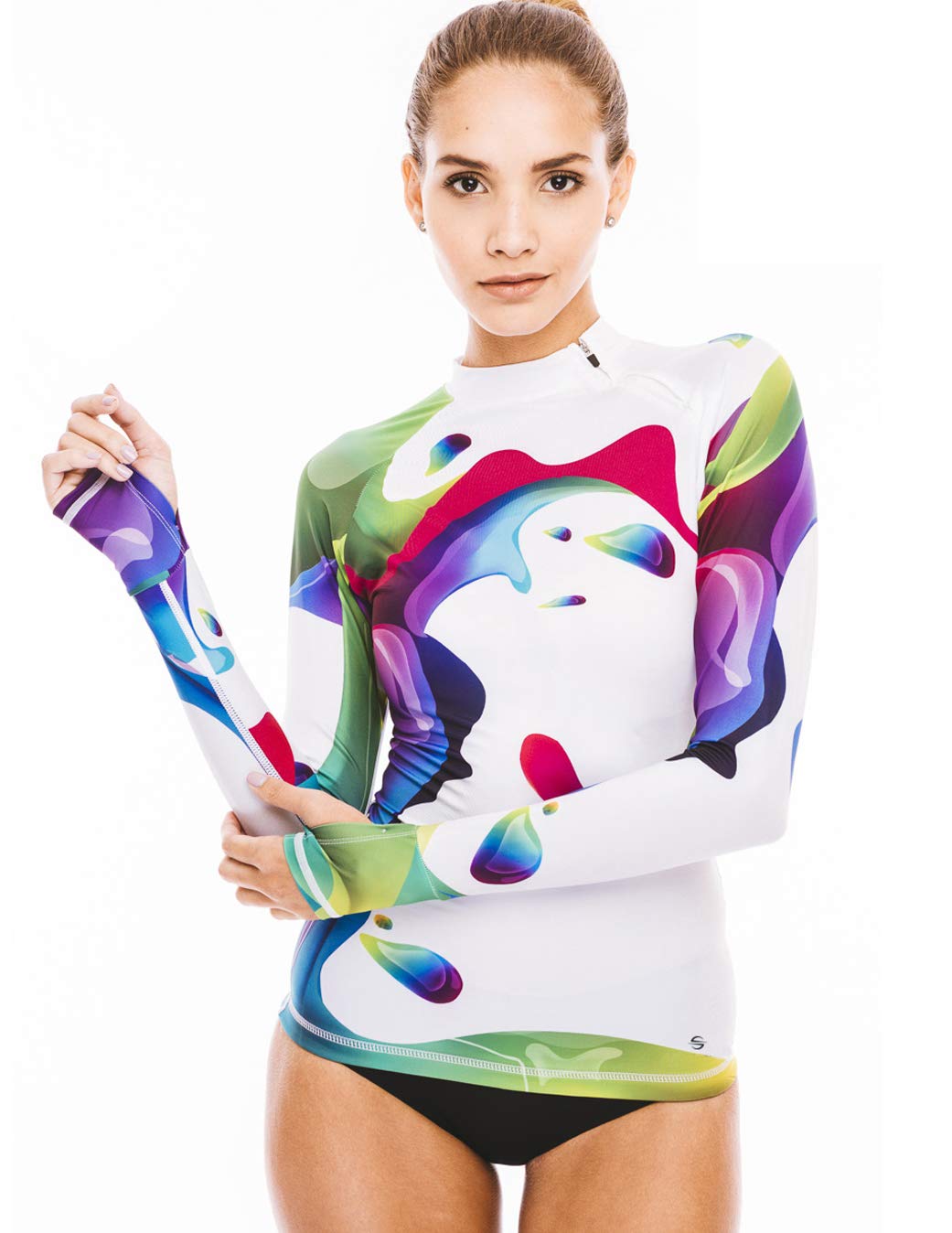 Women's UPF 50+ Long Sleeve Rash Guard Swim Shirt - Tight Fit Quick Dry Water Shirt with Zipper - Surfing, Swimming & Beachwear for Sun Protection