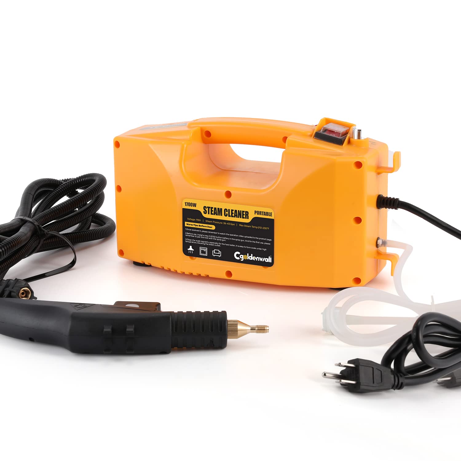 CGOLDENWALL 1700W Handheld Steam Cleaner - Electric Steam Mop for Floors, Kitchen, Bathroom, Appliances & Surface Cleaning (110V, Yellow) | Perfect for Home Deep Cleaning, Car Detailing & Sanitizing