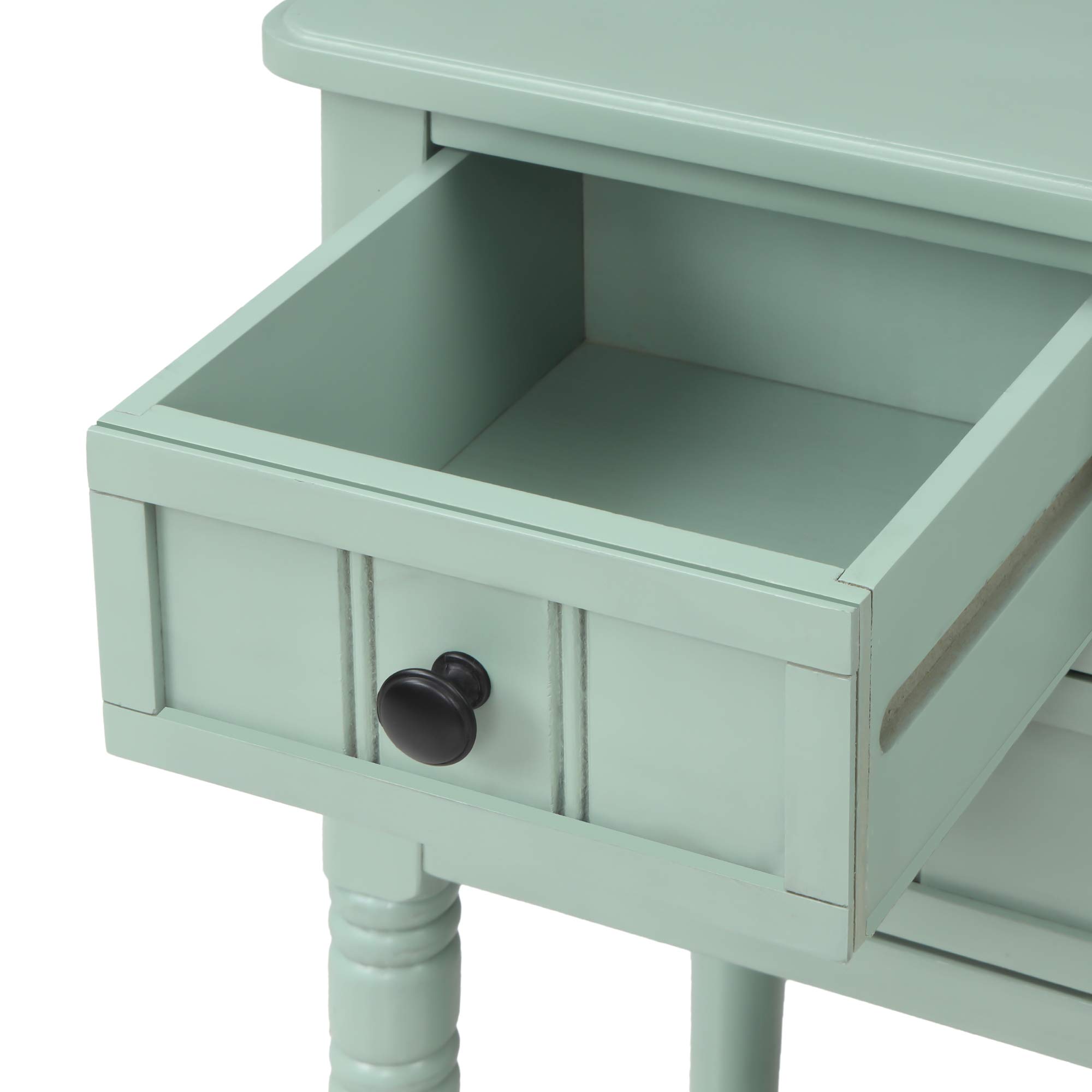 HABITRIO Narrow Console Table with 3 Drawers - Slim Sofa Table for Living Room, Entryway & Hallway - Easy Assembly, Retro Blue Finish - Perfect for Small Spaces & Home Decor Storage