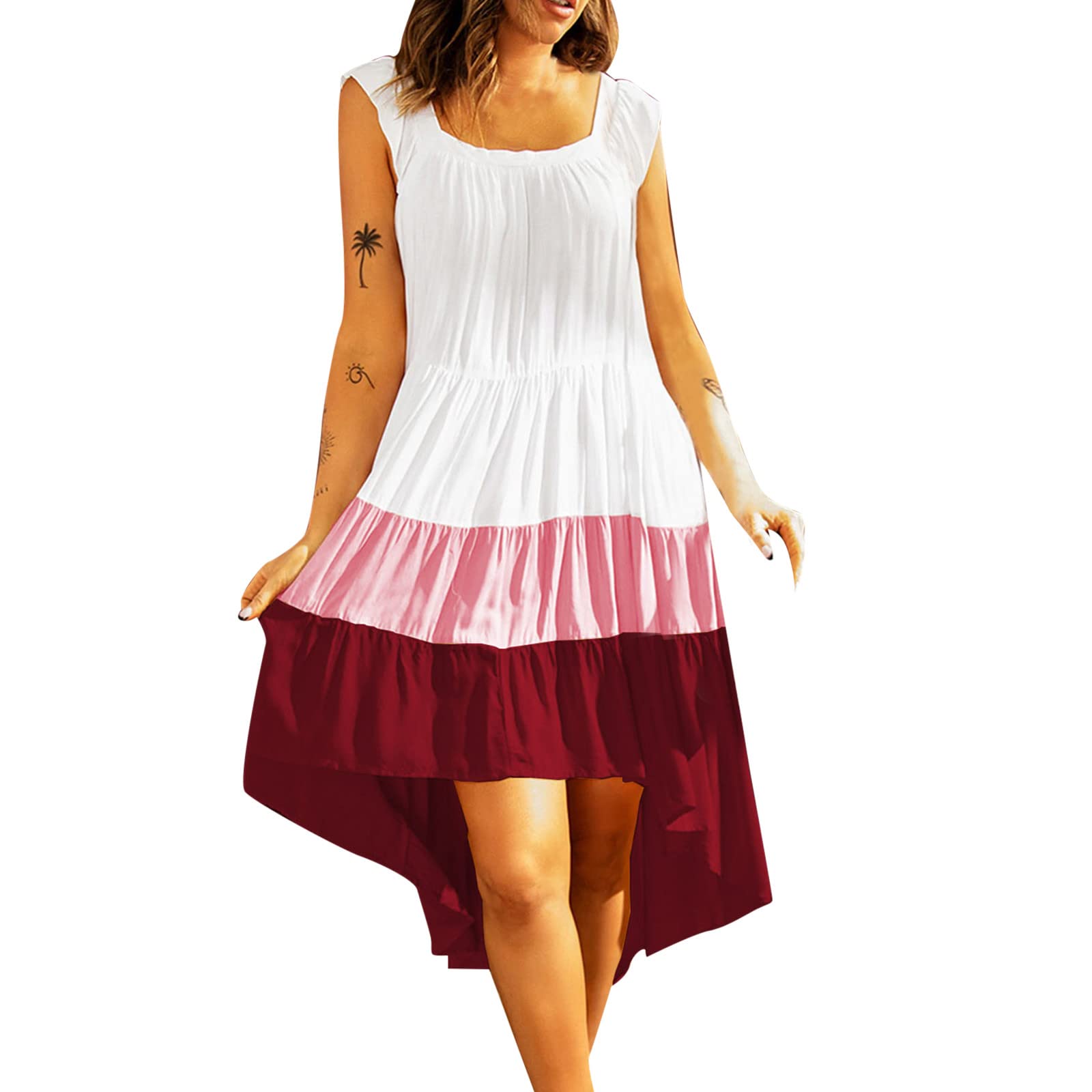 WNVMWI Women's Summer Sleeveless Ruffle Mini Dress - Round Neck, Solid Color, Loose Fit Casual Sundress for Beach, Party & Daily Wear