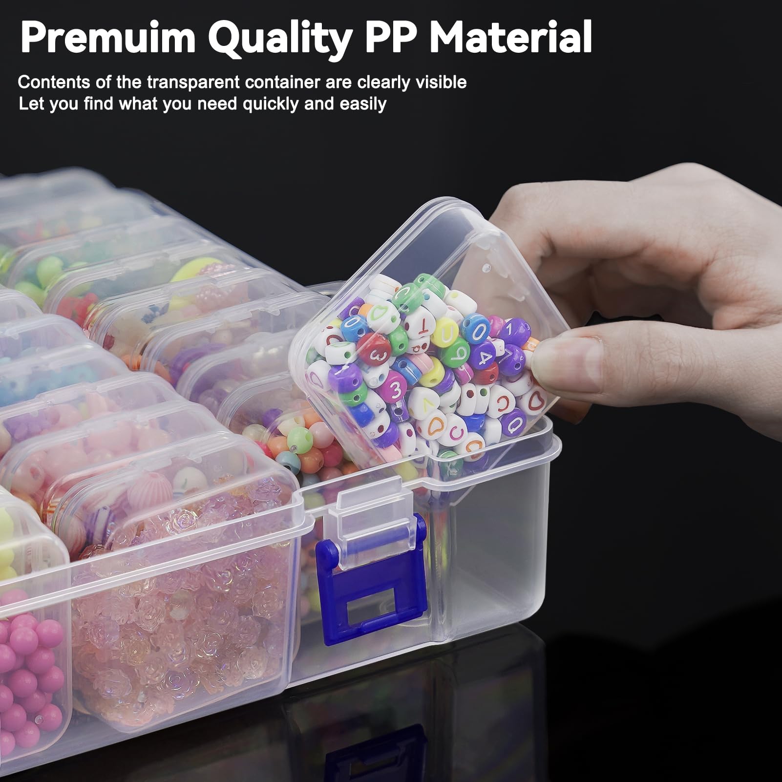 DILIBRA 46-Piece Bead Organizer Box Set - Small Clear Plastic Storage Containers with Hinged Lids for Diamond Painting, Jewelry Making, DIY Crafts - Perfect for Craft Room Organization & Travel Beading Projects