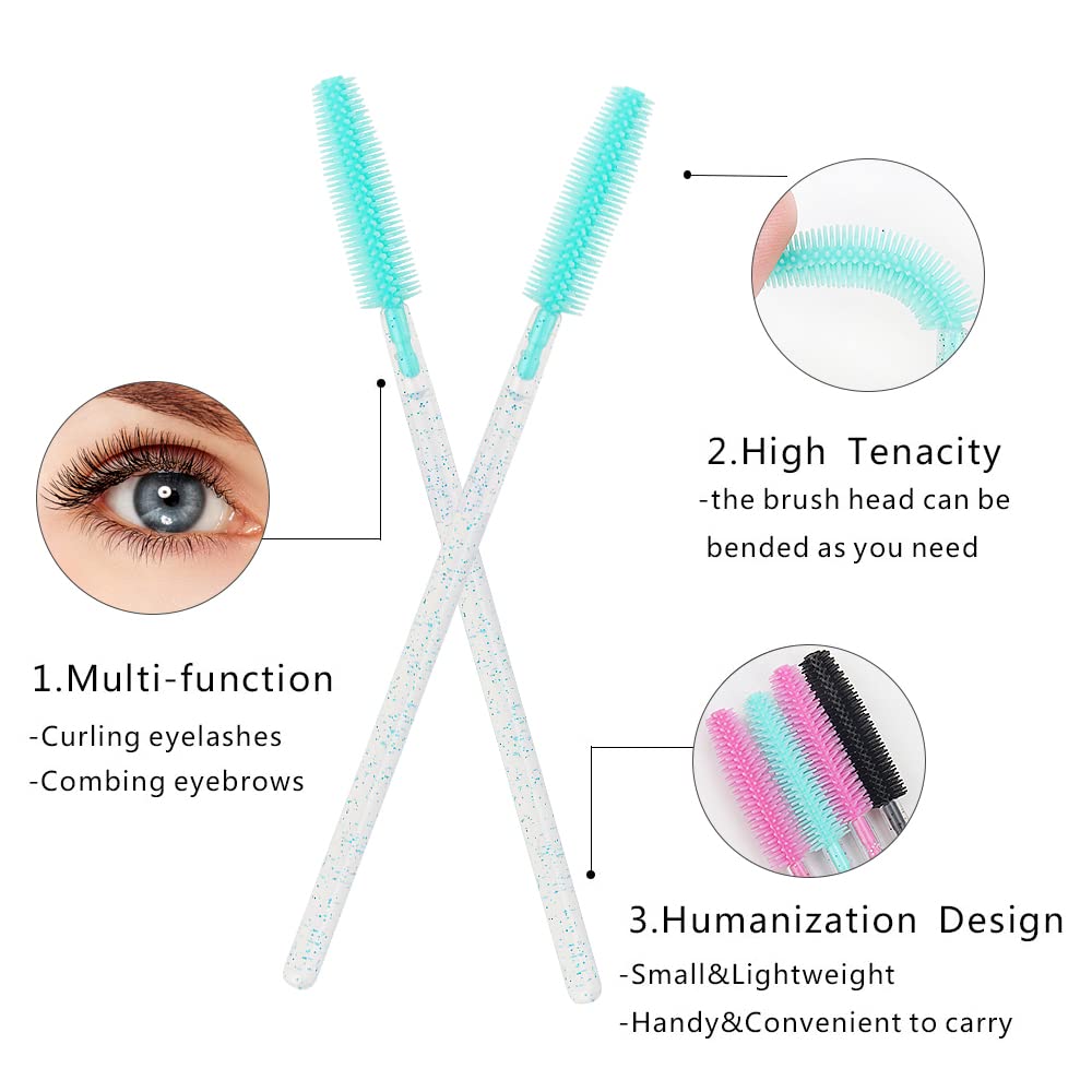 100 Pcs Disposable Silicone Mascara Wands - Reusable Eyelash Extension Brushes for Professional Makeup Artists & DIY Lash Lovers (Crystal Blue/Mint Green) - Perfect for Salon, Home Use & Travel Makeup Kit