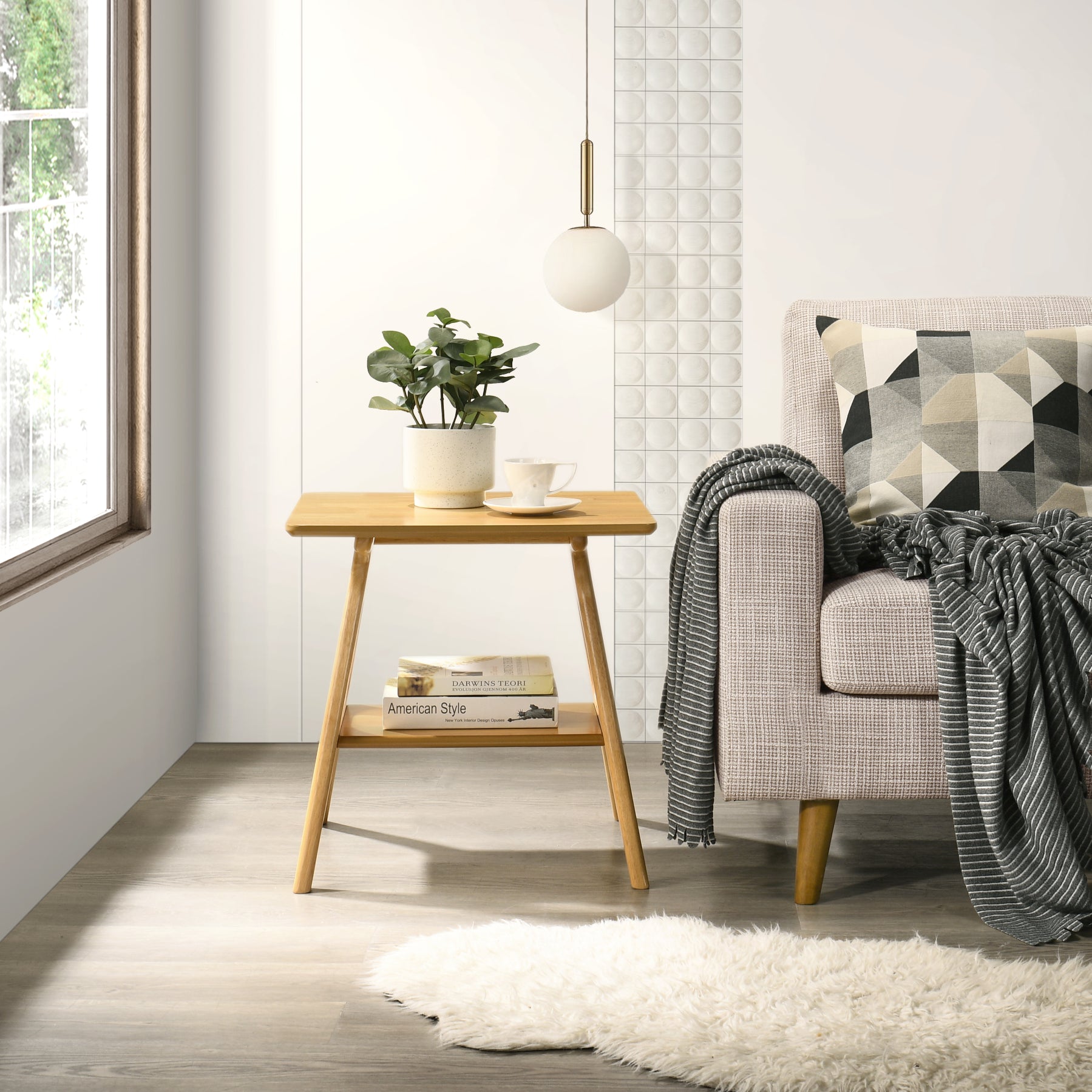 Roundhill Furniture Arona Mid Century Modern Wood Shelf End Table - Stylish Living Room Side Table with Storage for Books & Decor | Perfect for Small Spaces, Apartments & Bedrooms