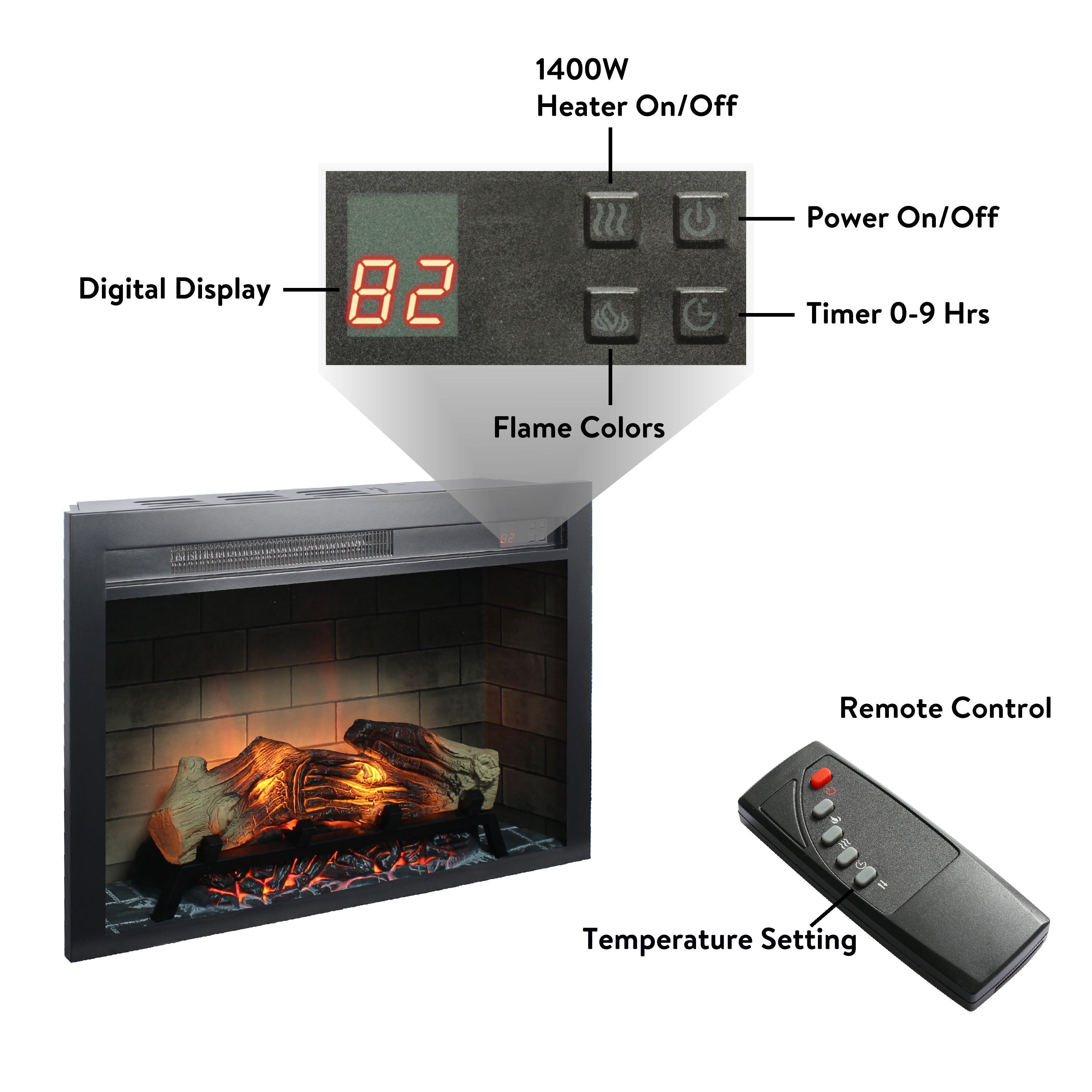 28 Inch Electric Fireplace Insert with Multicolored Flames - Realistic LED Fireplace Heater for Living Room, Bedroom & Office - Energy Efficient & Remote Control