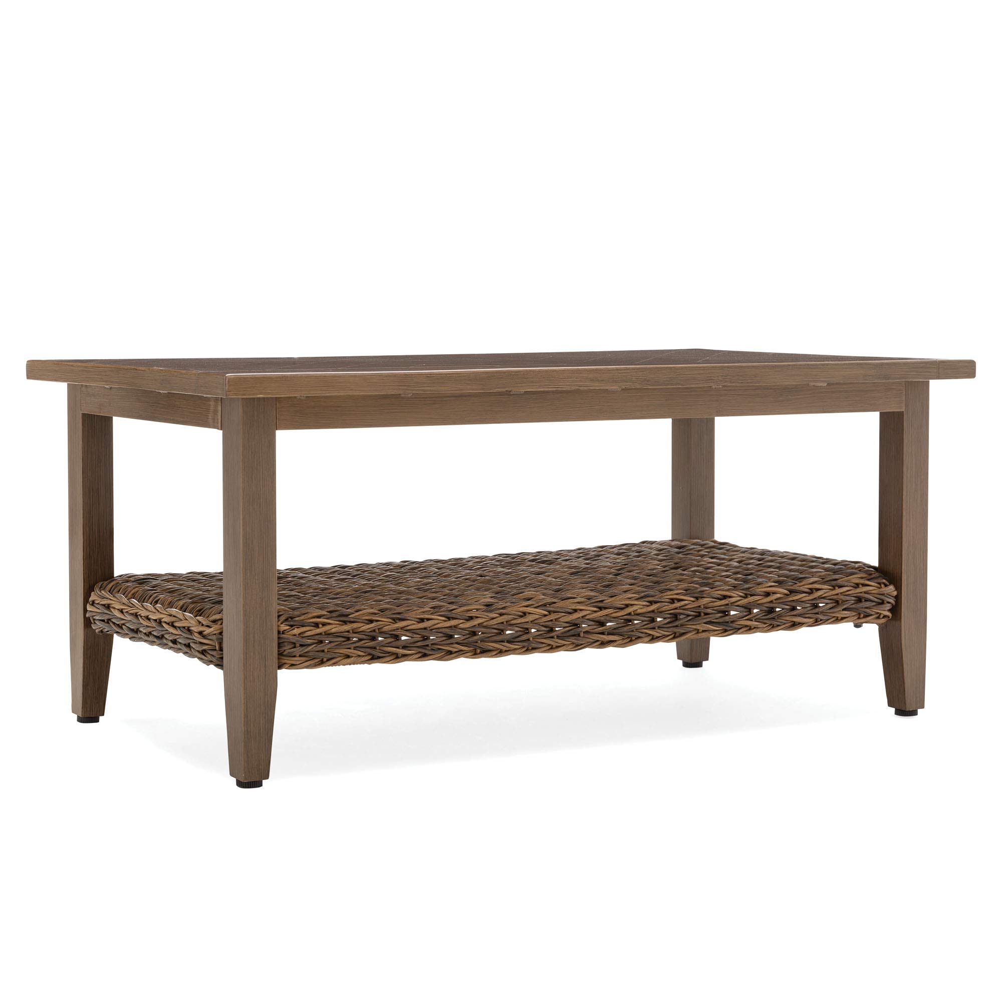 Winston Cayman Coffee Table with Heritage Brown Frame and Seagrass Weave - Modern Boho Living Room Furniture for Small Spaces, Apartments & Beach Houses