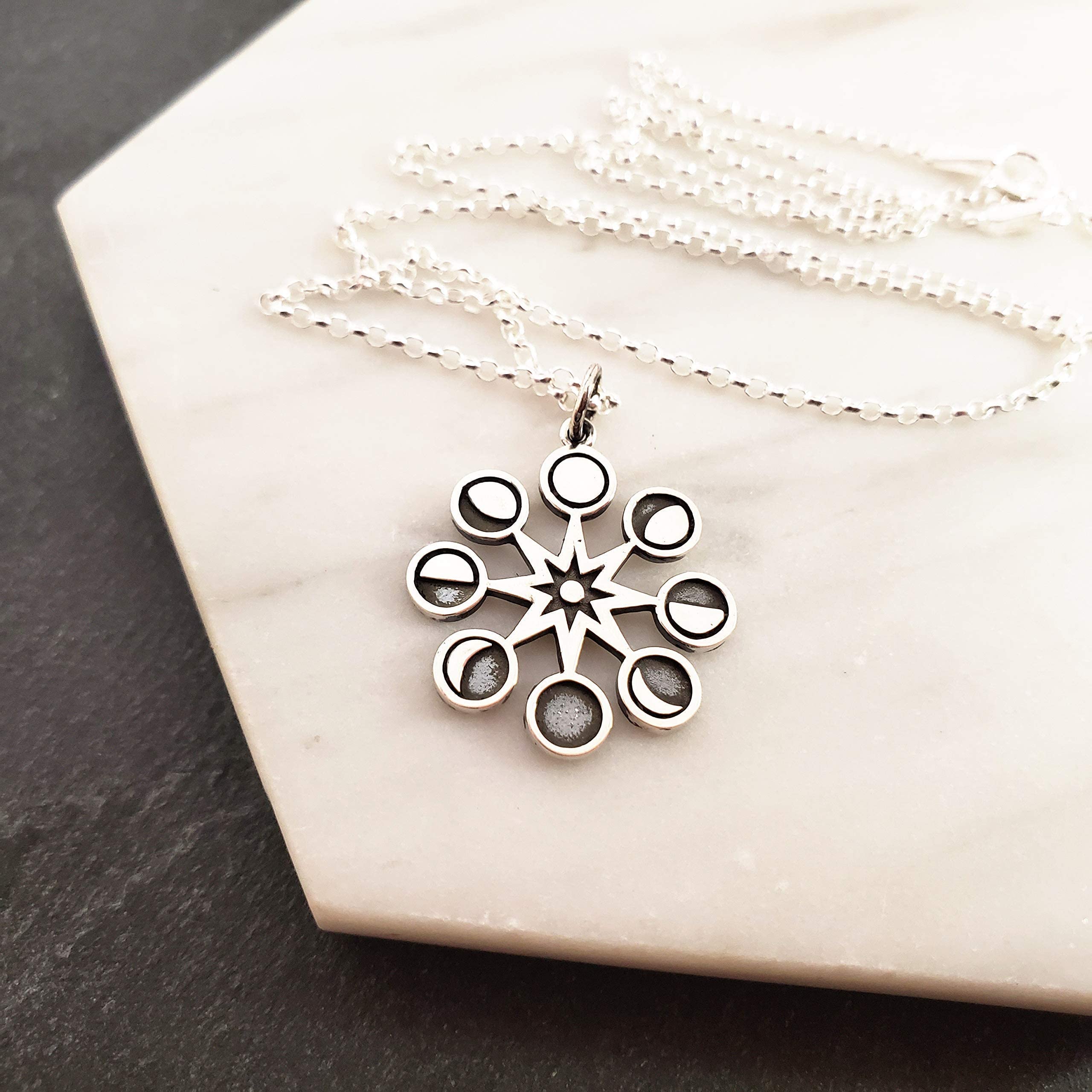 Moon Phases Charm Necklace - Dainty Sterling Silver Jewelry for Women, Elegant Celestial Pendant Necklace - Perfect Gift for Birthday, Anniversary & Everyday Wear