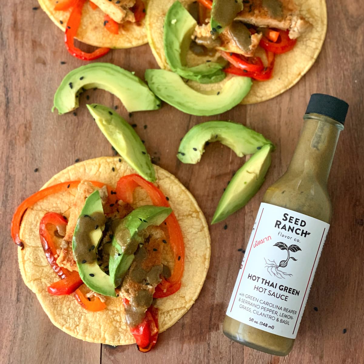 Seed Ranch Hot Thai Sauce - 5 Fl Oz | Spicy Green Carolina Reaper Pepper Sauce | Organic, Vegan, Non-GMO, Gluten-Free Gourmet Hot Sauce | Featured on Hot Ones | Perfect for Rice Bowls, Noodles, Breakfast & Protein Dishes | Adds Fiery Flavor to Asian Cuisine, Wings & Tacos