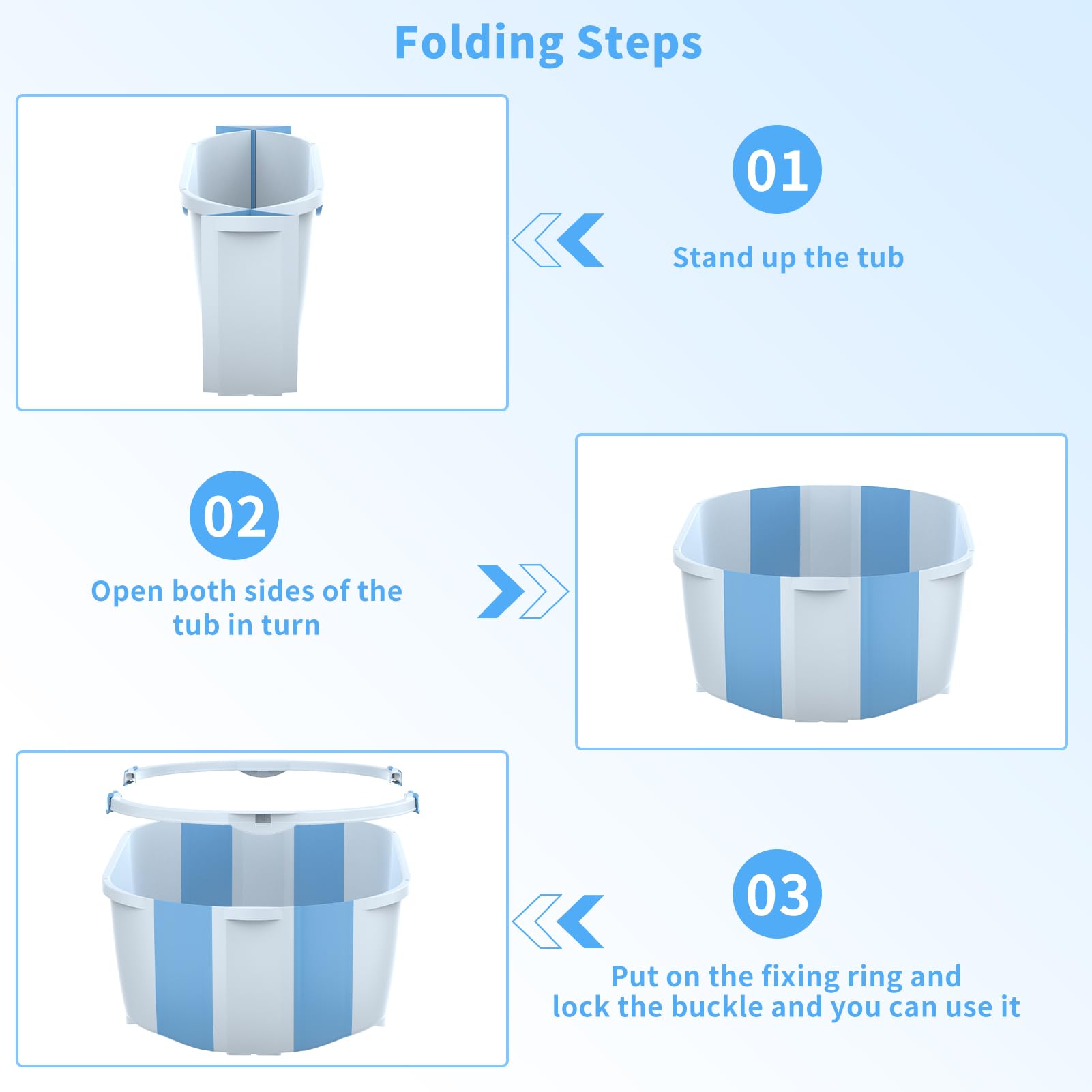 Foldable Baby Bathtub with Stand & Built-in Thermometer | Portable Infant Bath Tub with Drain Plug | Non-Slip Design for Newborns to 5 Years Old (Blue) | Perfect for Home, Travel & Daycare Use