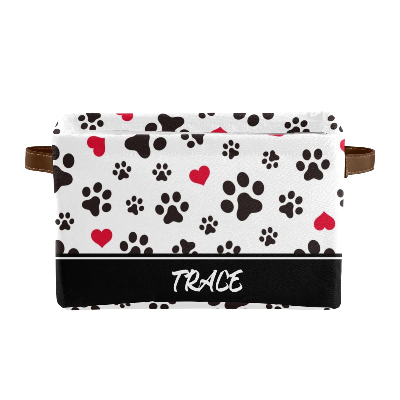 Personalized Dog Paw Love Hearts Storage Bins - 4 Pack Durable Cube Organizers with Handles for Shelves, Wardrobe, Nursery & Toy Storage | Perfect for Pet Lovers' Home Organization