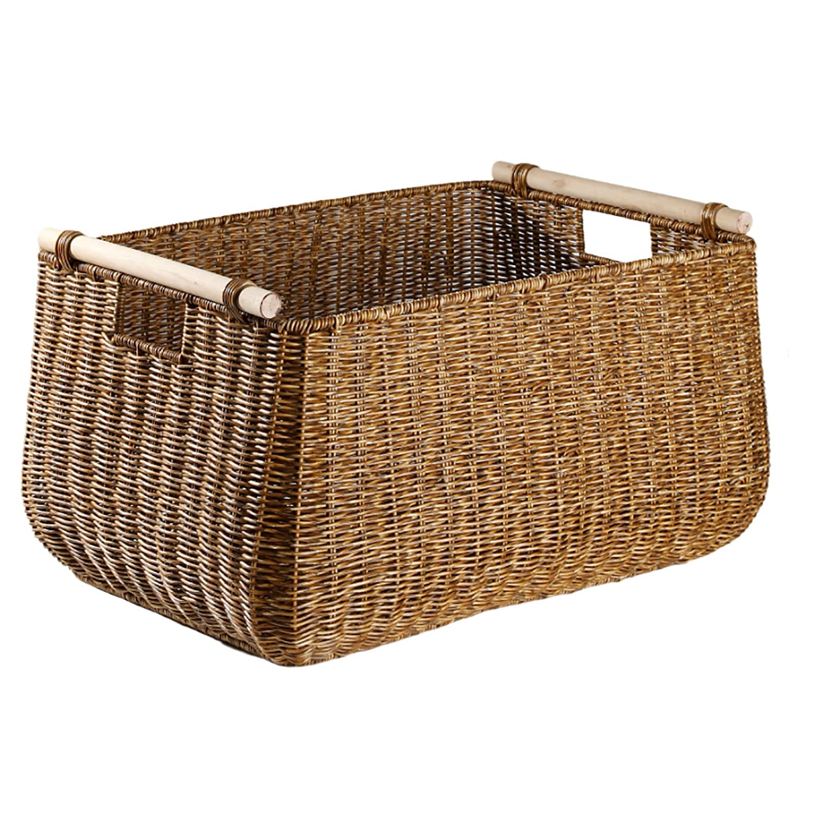 Premium Solid Rattan Woven Storage Basket - 43×28×27cm Organizer Box for Clothes, Snacks, Newspapers | Natural Home Decor for Bedroom, Living Room & Office Organization (Color B)